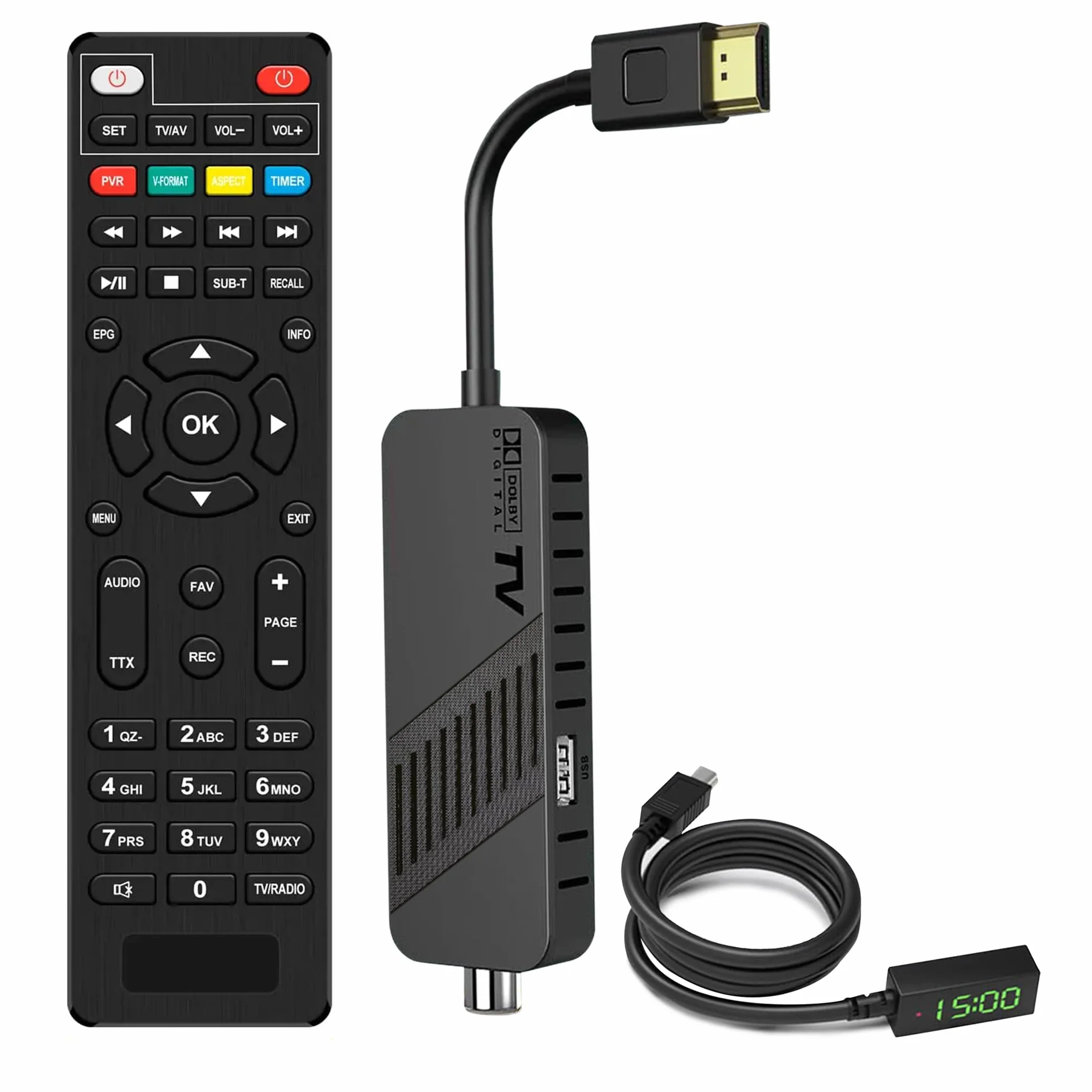 Leyf Décodeur DVB-T2 TNT Full HD 1080P HEVC H265, HDMI/AV USB, Télécommande 2en1