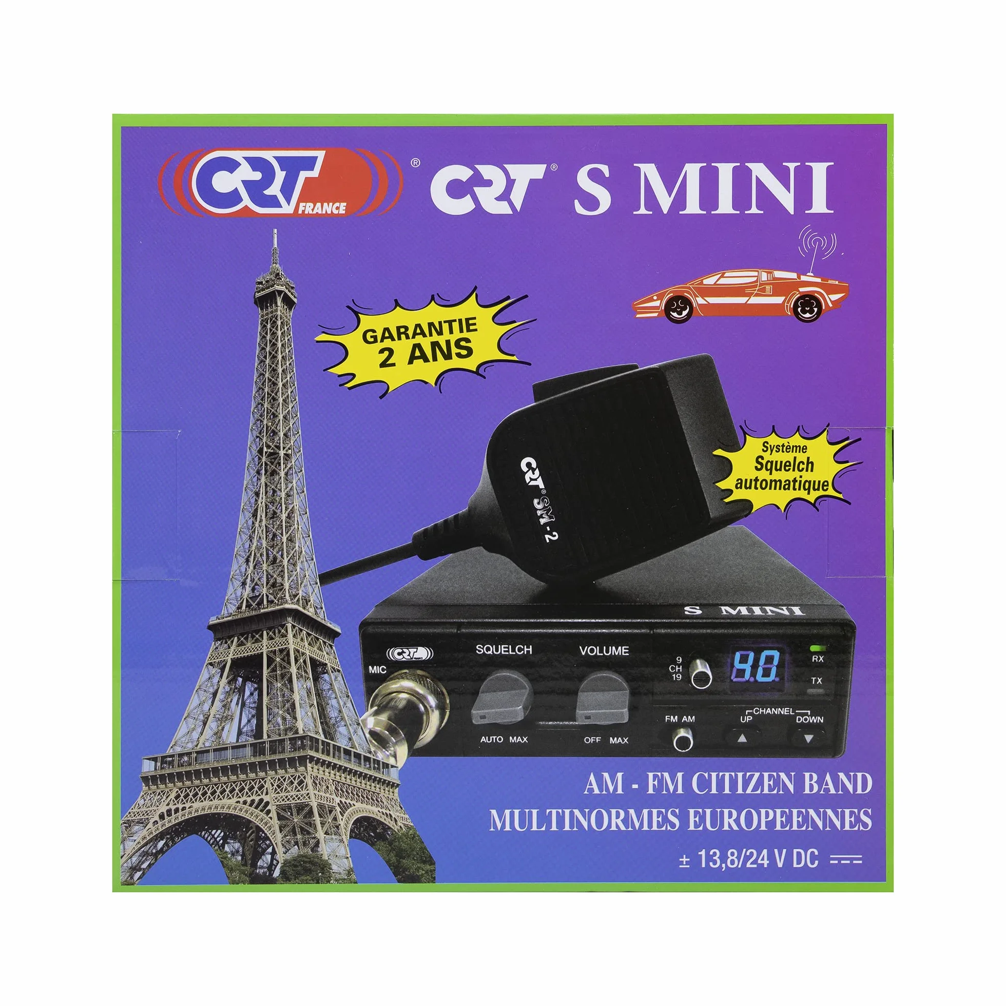Radio CB CRT S Mini Double Tension, 12/24V, 4W, avec ASQ, AM-FM