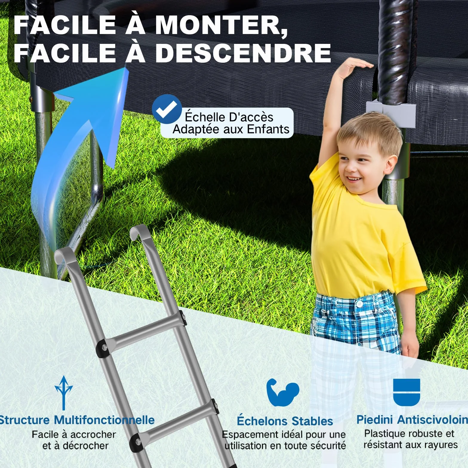 Devoko Trampoline Extérieur Ø183-427cm, Trampoline de Jardin Robuste, Cadre en Acier Galvanisé
