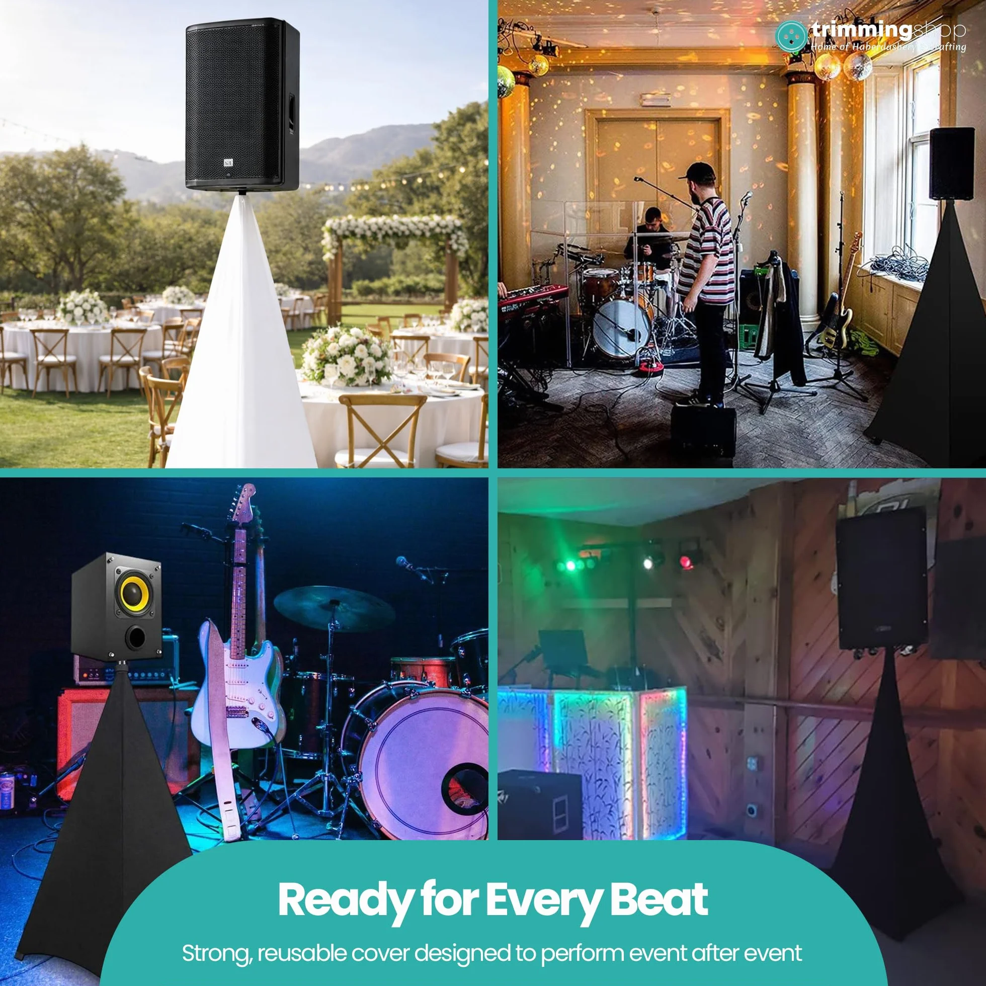 Trimming Shop Housse blanche triple face étirable pour trépied de haut-parleur DJ pour anniversaires, mariages, réceptions, banquets, fêtes, événements spéciaux, lavable, 2 pièces
