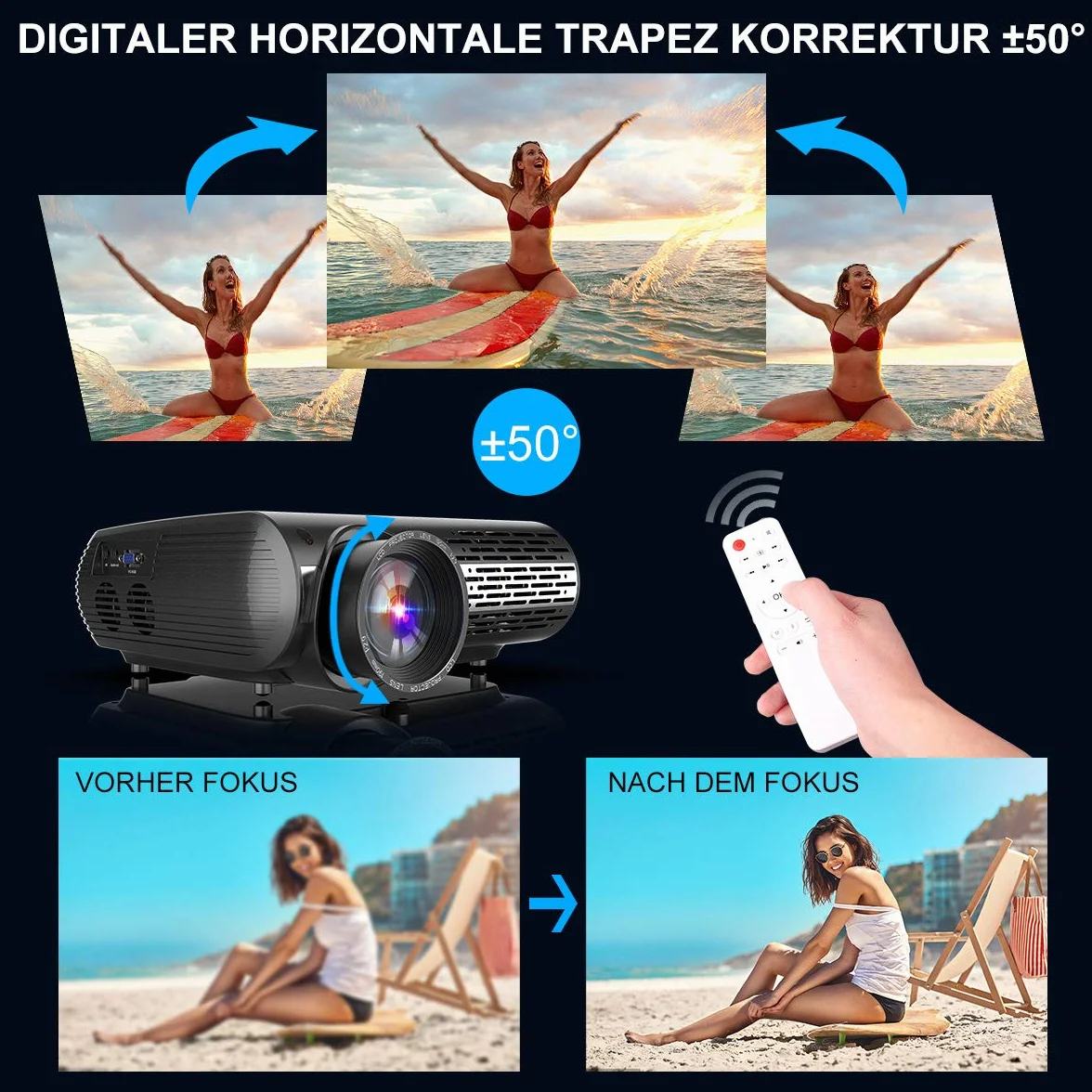 Vidéoprojecteur WiMiUS 7000 lumens Full HD 1080P 4K Support 4D Correction électronique LED