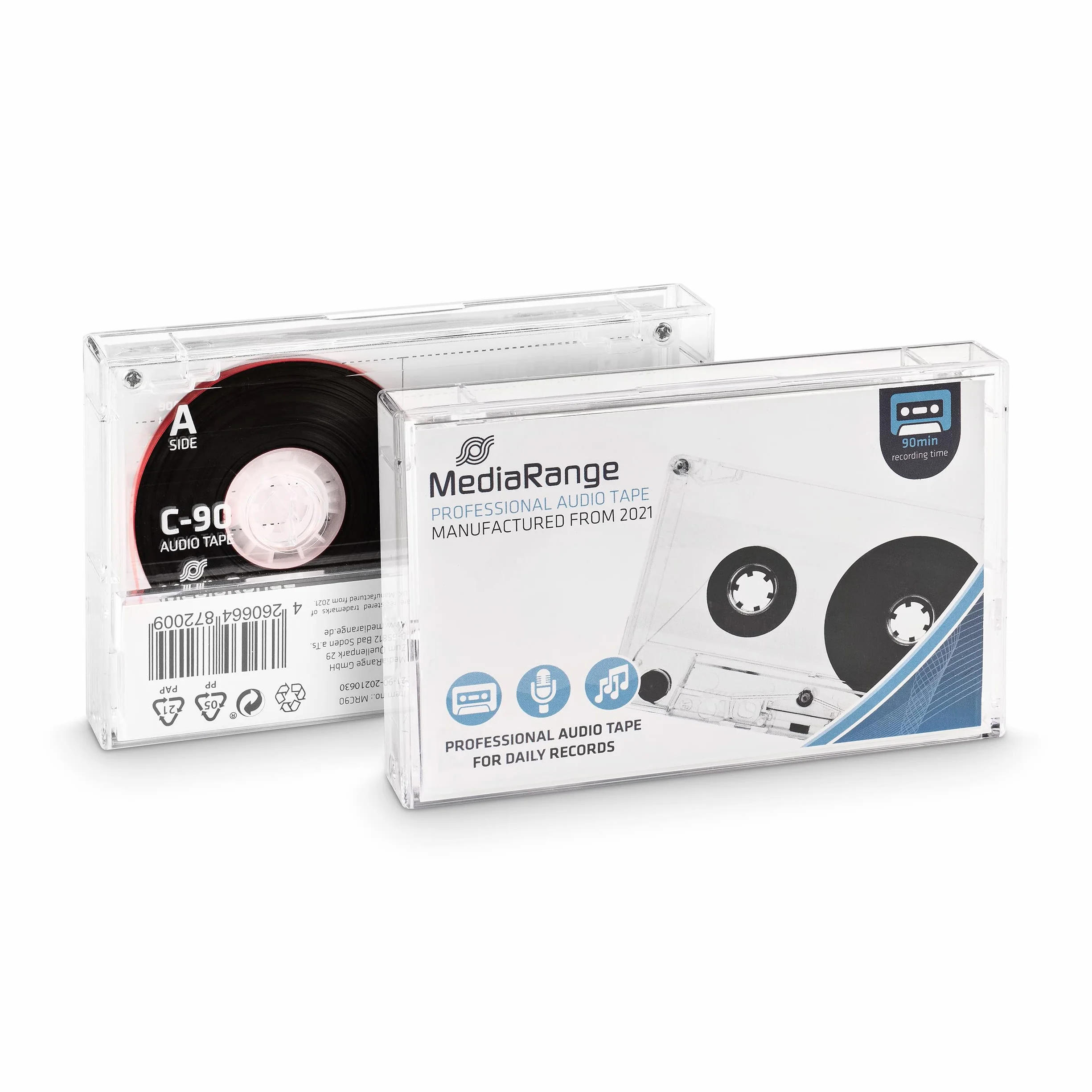 MediaRange Cassette Audio Professionnelle C-90 I 90 Min Type 1 Bias Normal Transparent
