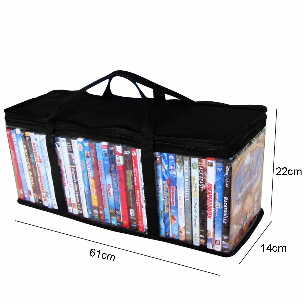 Grand Fermeture Éclair Tissu Oxford DVD Sac de Rangement Portable Protectrice CD Support Vidéo - Noir, 61 * 22 * 14cm