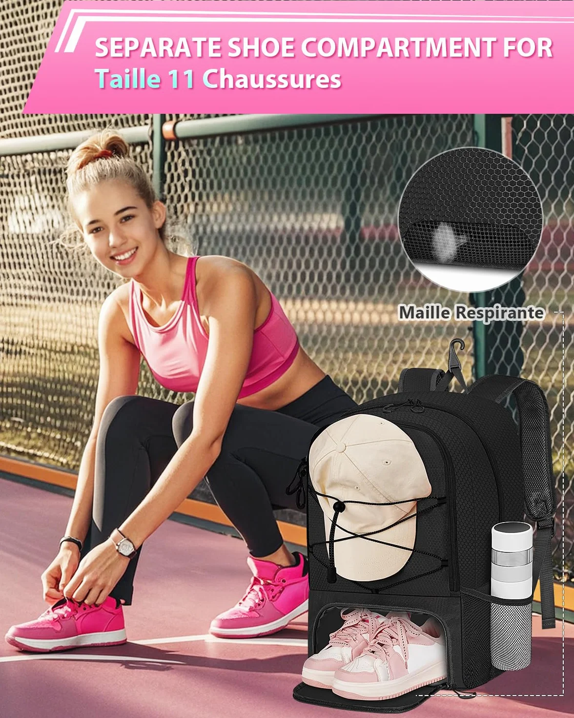 MATEIN Sac à Dos Football avec Compartiment à Chaussures Étanche pour Ordinateur Portable 15,6 Pouces, Noir