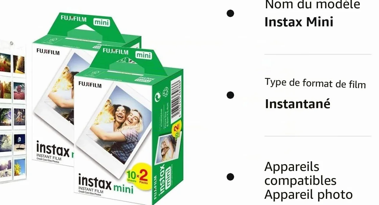 FujiFilm Instax Mini Film (40 pellicules), Color pour Mini 8-9 et Tous Les appareils Photo Fuji Mini