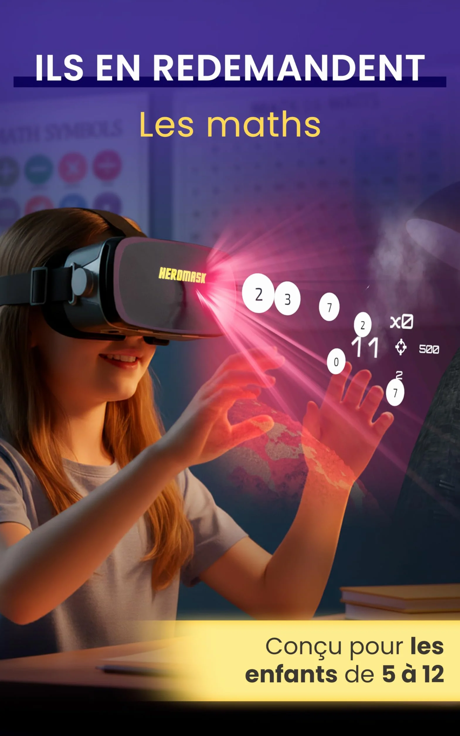 HeroMask Casque VR Réalité Virtuelle Enfant 5-12 Ans Jeux Maths Tables Multiplication Addition Calcul Mental