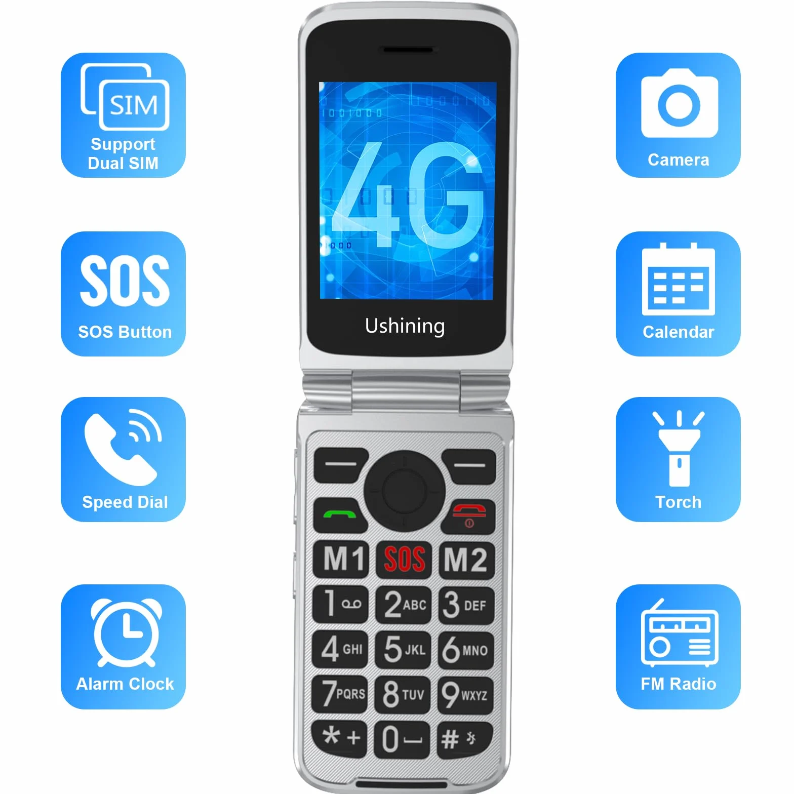4G Telephone Portable Senior Clapet Basique Sans Forfait,Telephone pour Personne Agée avec 2.8” Grandes Écran,Grosse Touche,Bouton SOS,Station de Charge,Lampe Torche,Radio FM, 1200mAh Batterie (Rouge)