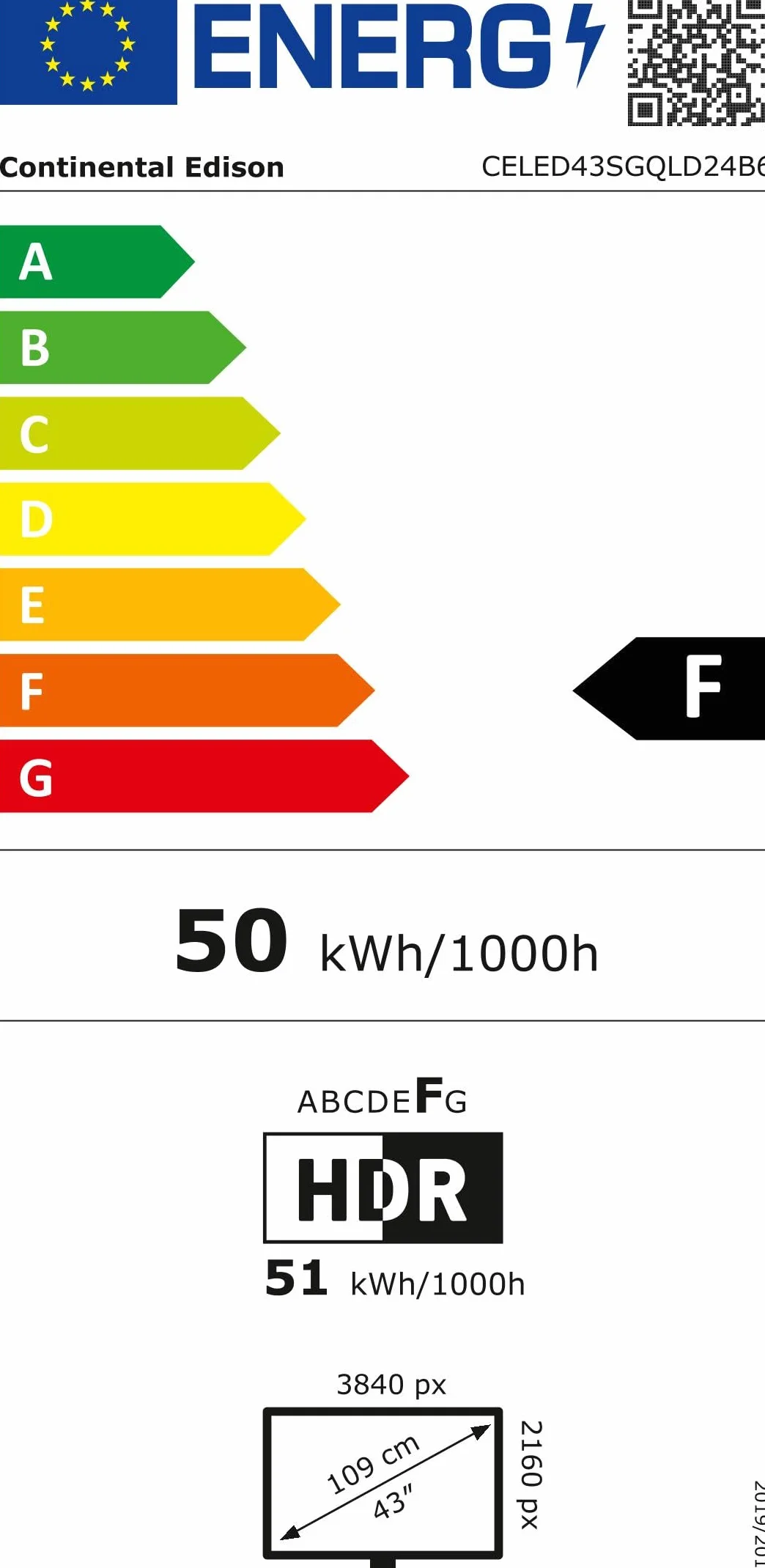 TV LED - CONTINENTAL EDISON - CELED43SGQLD24B6 - 43'' (109 cm) - QLED UHD 4K 3840x2160 - SMART GOOGLE - 4xHDMI - 2xUSB