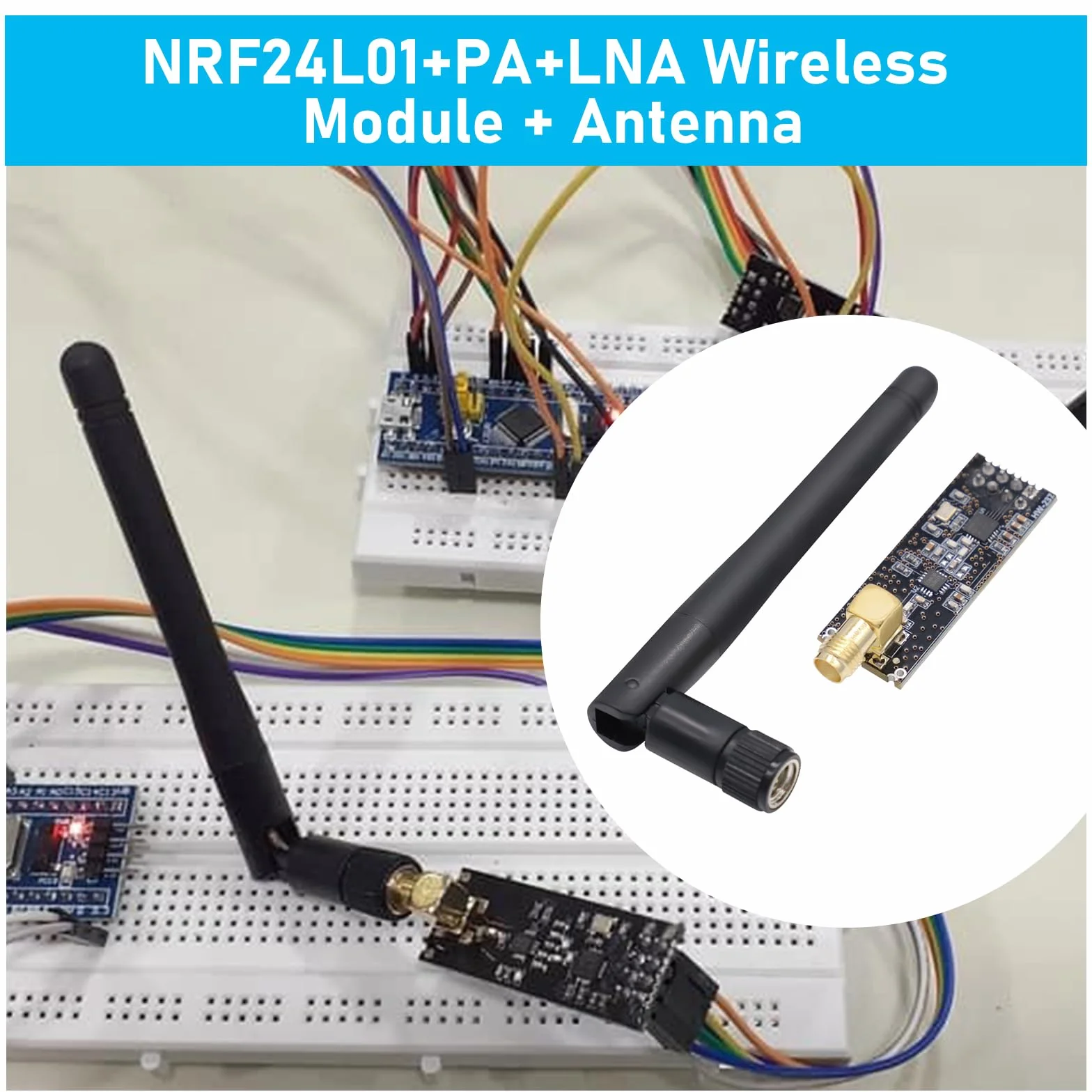 NRF24L01+PA+LNA Module RF avec antenne SMA, émetteur-récepteur sans Fil 2,4 GHz, Compatible avec Arduino et Raspberry Pi, portée Jusqu’à 1100 m(3PCS)