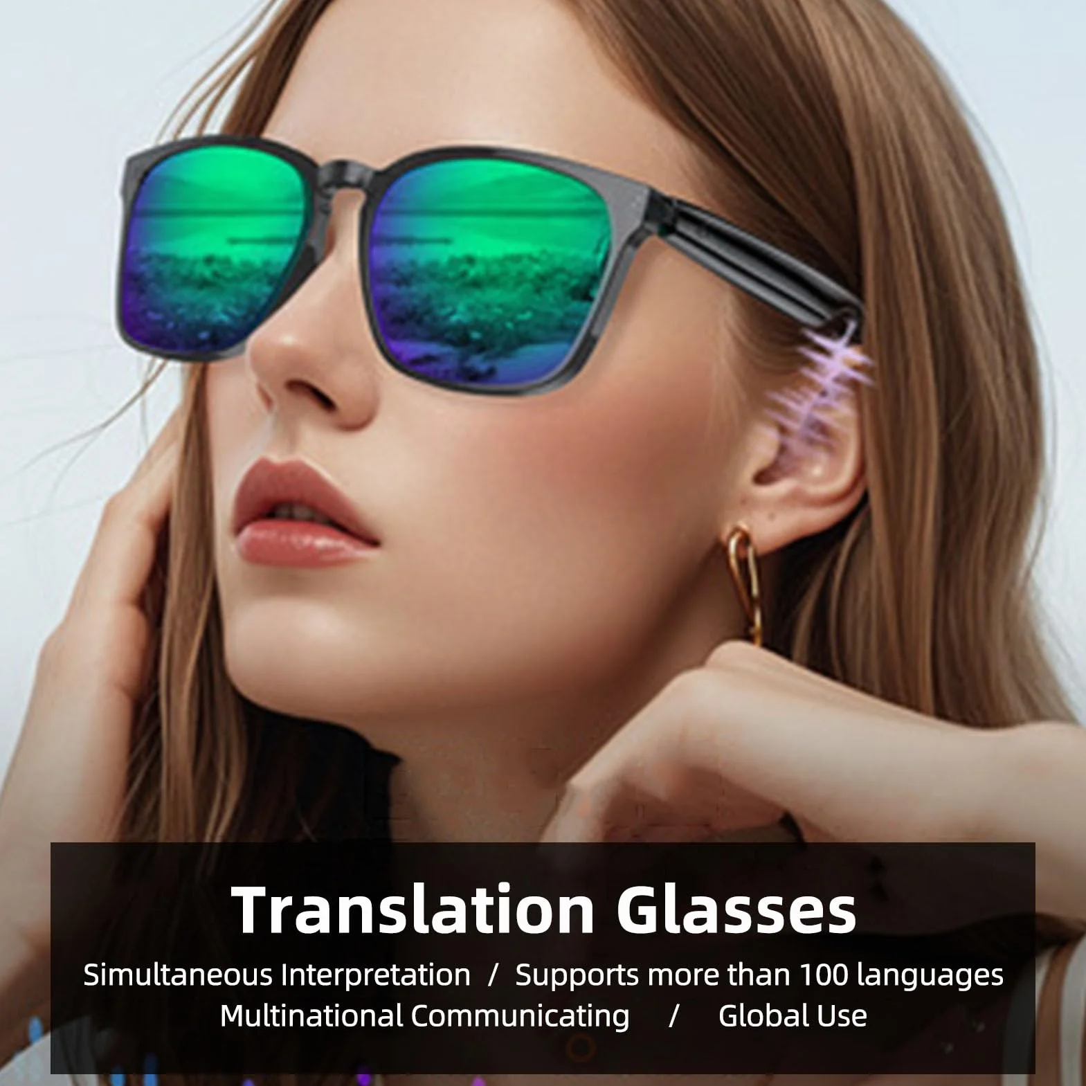 Jectse Verres Intelligentes AI, Lunettes de Traduction avec Micro et Haut-Parleur, Traduction en Temps Réel, 100+ Langues 5.4 pour Les Appels Musicaux, Lentille Magnétique