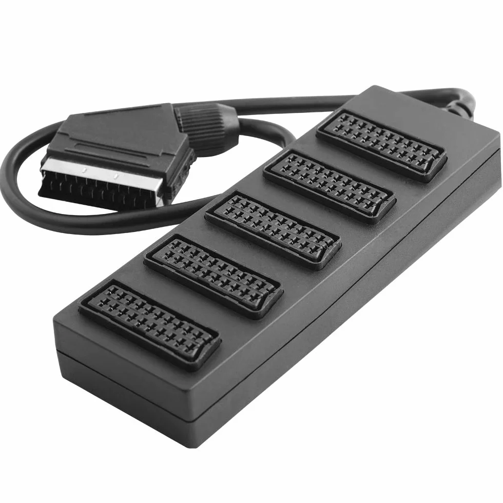 Distributeur Audio Vidéo 1 Péritel Mâle vers 5 Péritel Femelles Coupleur Câble 40 cm Noir