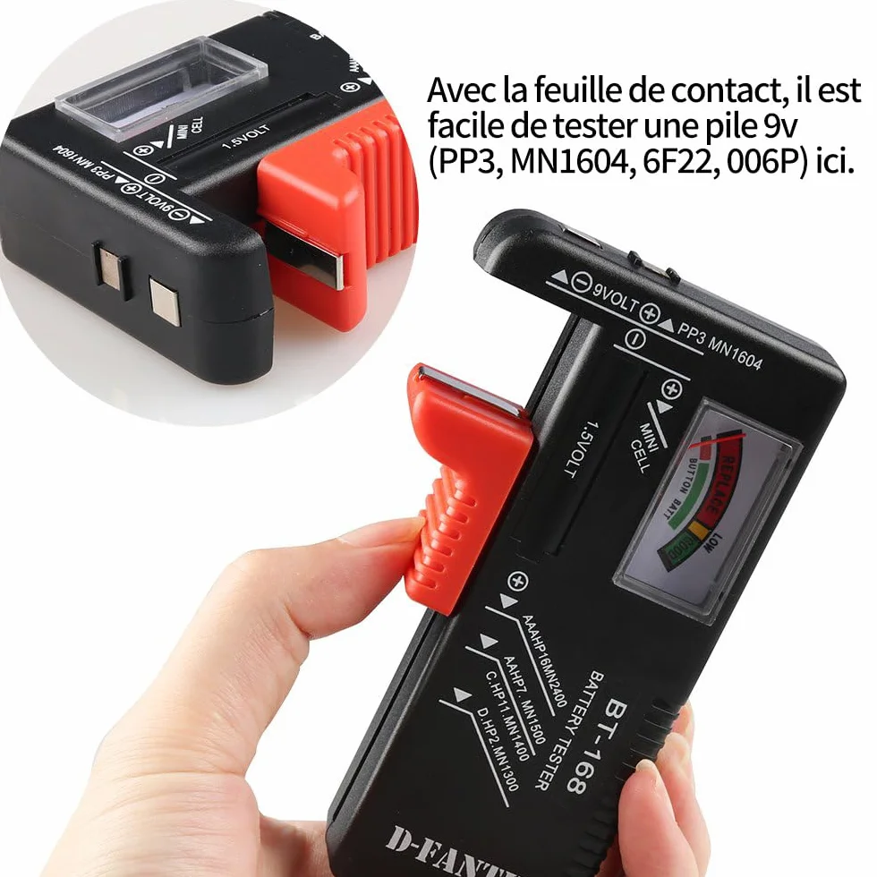 D-FantiX Testeur de Piles Universel BT-168 pour AA AAA C D 9V 1.5V