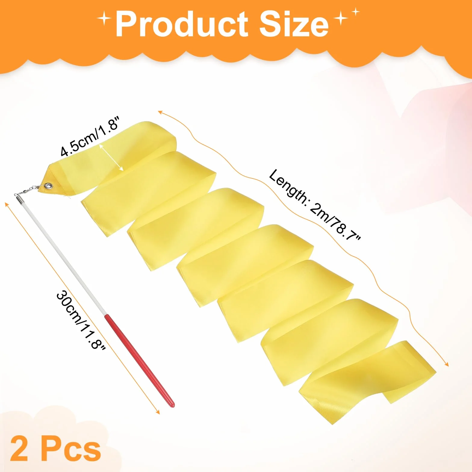 QUARKZMAN 2 Pcs Rubans De Danse Gymnastique Rythmique 78.7" Streamers pour Danseurs Baguette Tournoyante Jaune