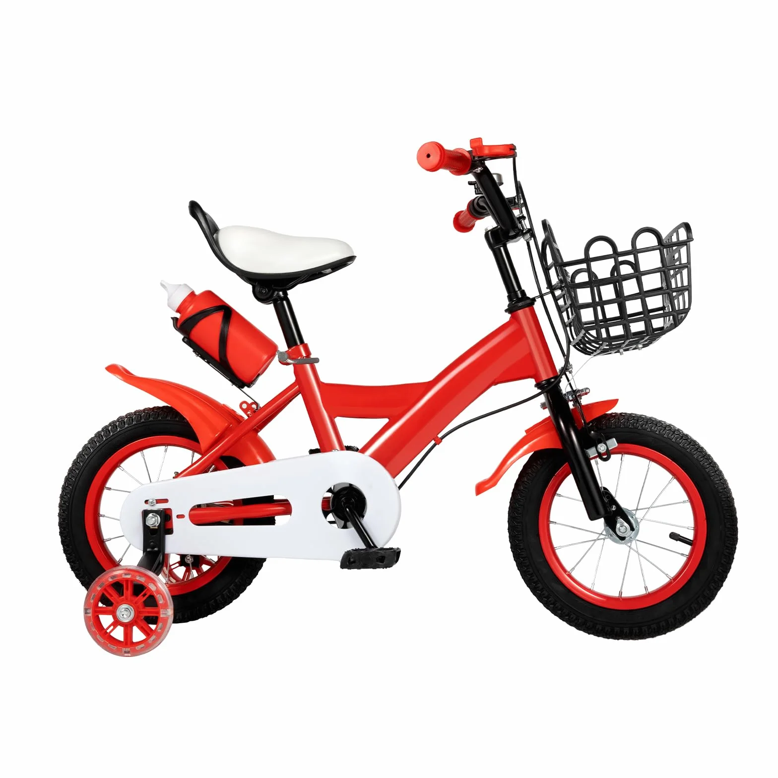 Vélo Enfant 12 Pouces Cadre Acier Carbone Double Frein Roues Stabilisatrices Panier Draisienne 3-9 Ans