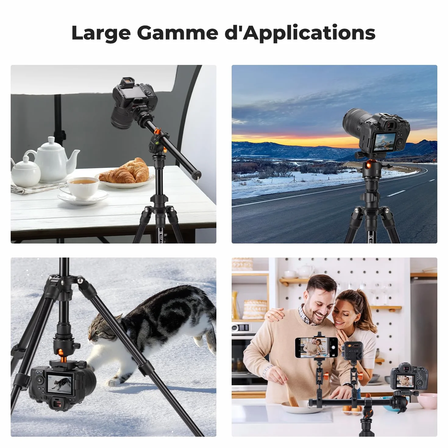 K&F CONCEPT Trépied d'appareil Photo et Smartphone avec Bras d'extension 195cm, Aluminium léger et Compact, Compatible avec Canon Nikon Sony DSLR iPhone Samsung, Tête sphérique à 360°, 8kg Charge Max