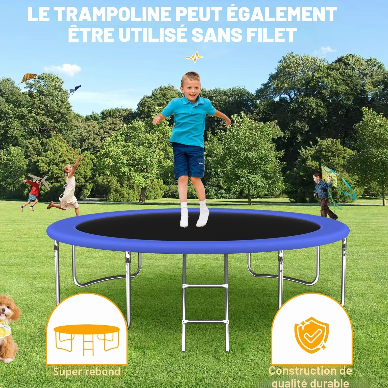 Trampoline d'extérieur 305/366 cm avec panier de basket-ball, échelle et revêtement antirouille - Charge maximale 200/272 kg