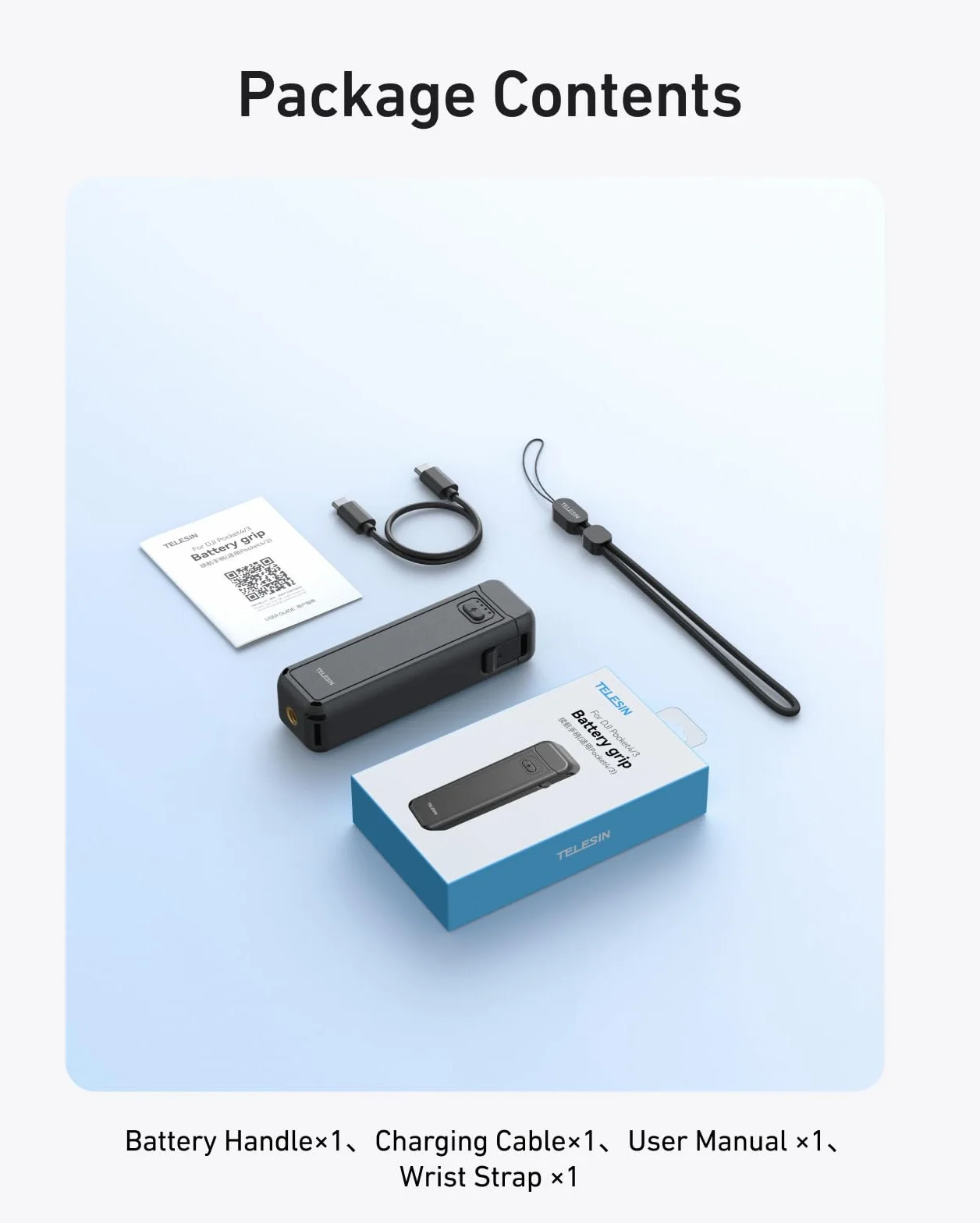 TELESIN Poignée Batterie pour DJI Osmo Pocket 4/3, Batterie 5000mAh Haute Capacité, Grip Powerbank 1.3X Autonomie Étendue, Support Trépied Vlogging, Accessoire Portable pour Voyage, Vlog