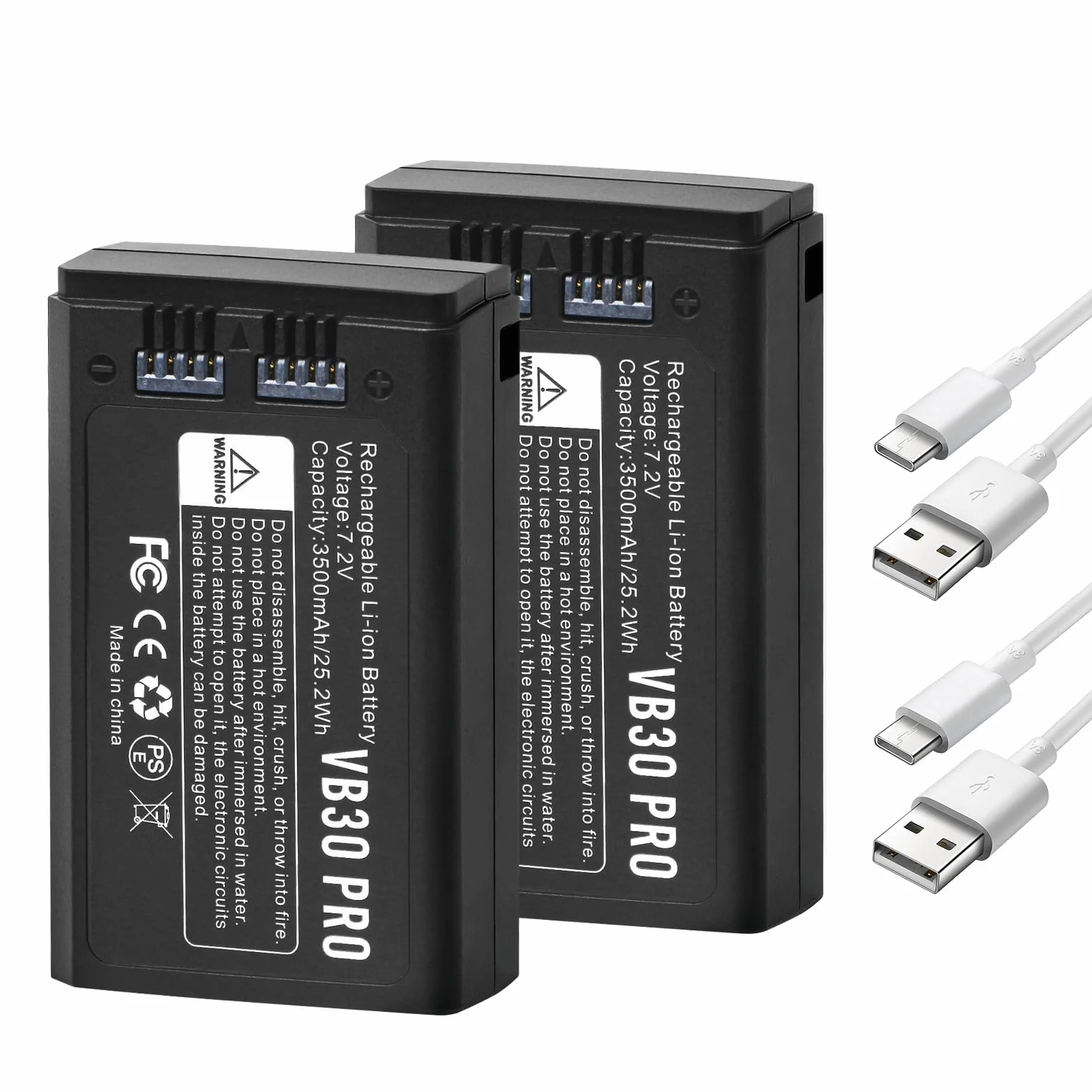 K KYUER 2-Pack VB30 PRO Batterie de Flash Supérieure pour Godox V1 Pro Series, V100 Series, V1 Series, V860III, AD100Pro, V850III, MF-R76 Series 2PCS Charge with Type-C 7.2V 3500mAh Flash Unit Battery