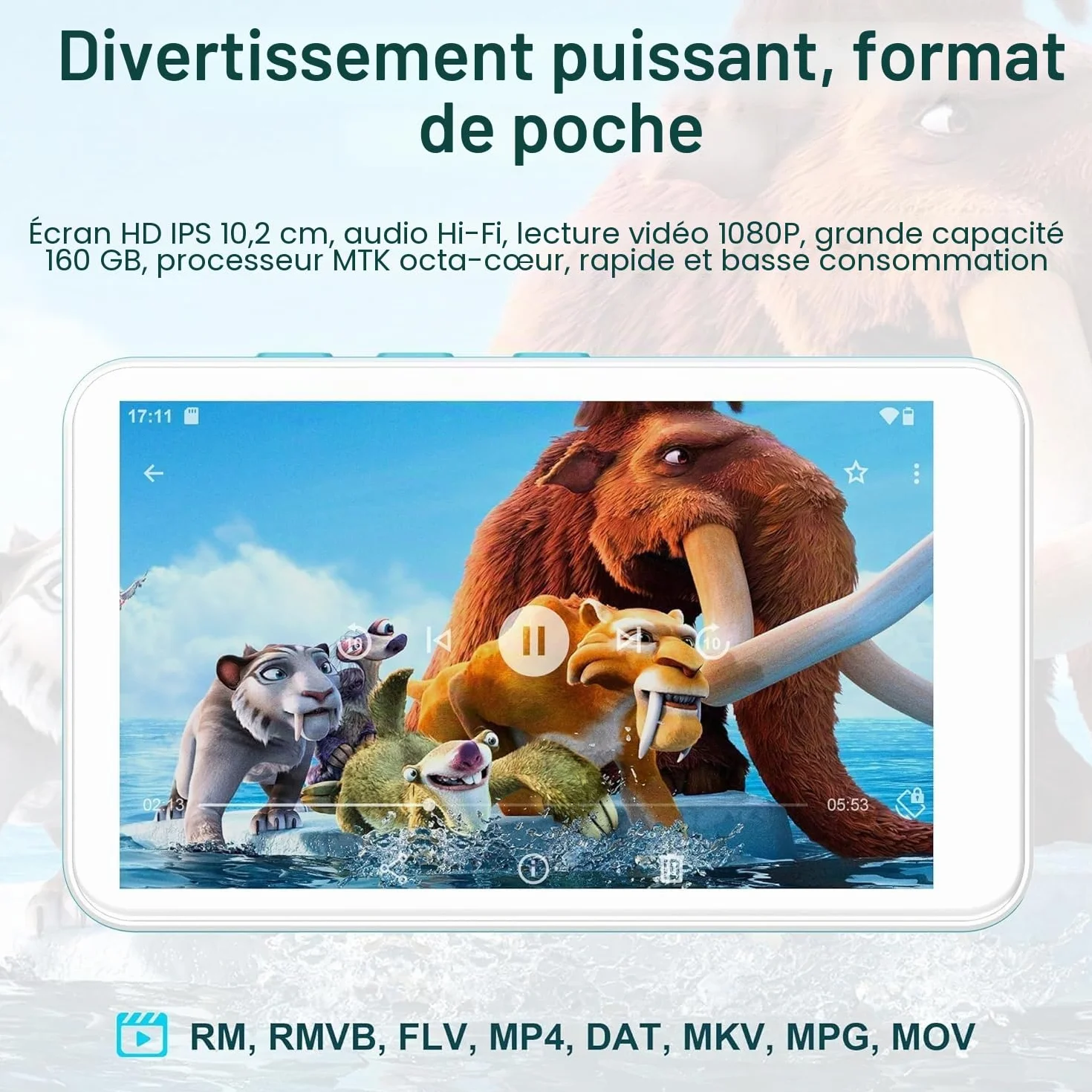 SWOFY D08 Lecteur MP3 Android 13 160 Go Bluetooth WiFi écran tactile 4 pouces compatible Spotify Audible Play Store radio FM extensible 1 To