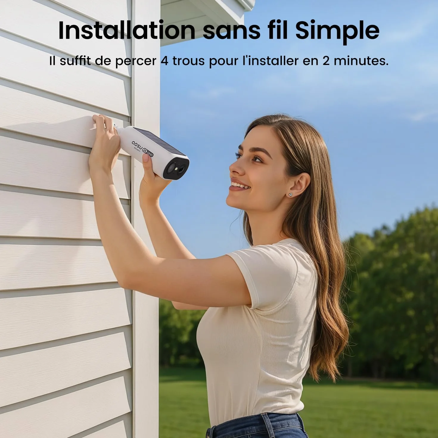 AOSU 2K Caméra Surveillance Extérieure sans Fil, Base+ 4 Cam, 32 Go Stockage Local,3MP WiFi Solaire Caméra Exterieur à Batterie, Panneau Solaire Intégré, Vision Nocturne Couleur,Détecteur de Mouvement