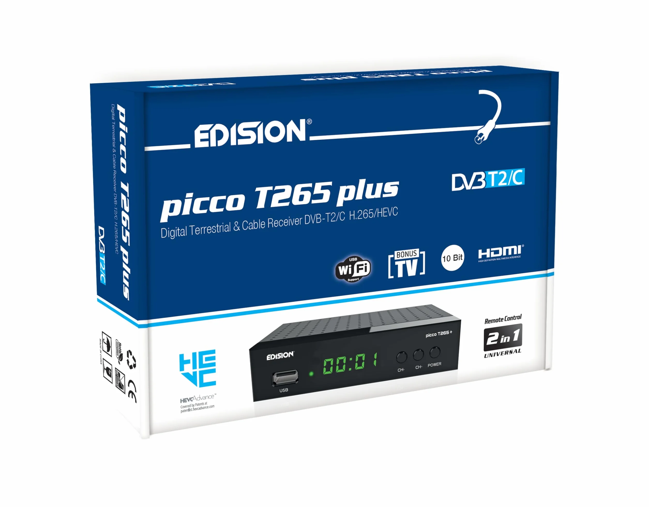 EDISION Picco T265 Plus Récepteur TNT DVBT2 DVBC H.265 HEVC FTA HDMI USB WiFi