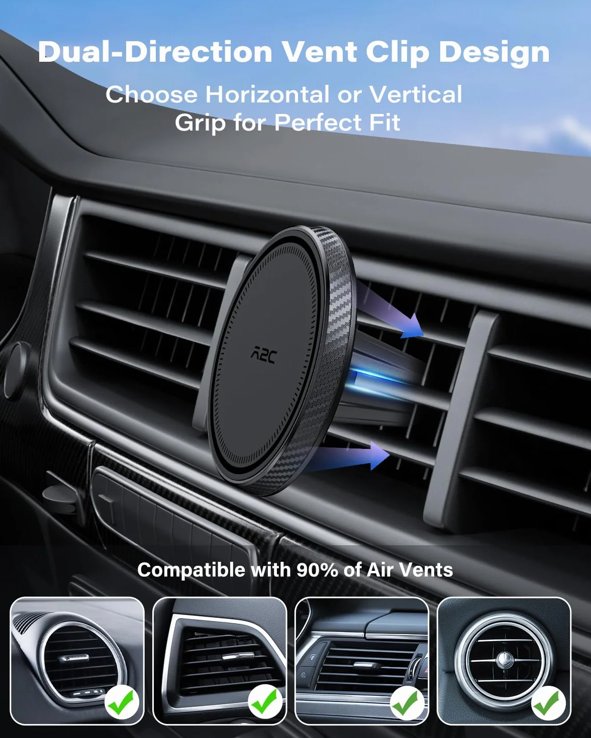A2C Support de téléphone Portable pour Grille d'aération de Voiture Magsafe 17 x N54 magnétique et Ultra Stable - Support magnétique Universel pour Grille d'aération de Voiture - pour iPhone, Samsung