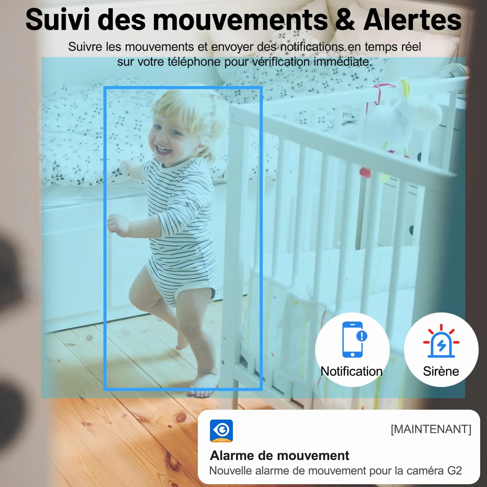 GALAYOU 2K(3MP) Camera Surveillance WiFi Intérieure - Caméra Interieur Maison 360°, Détection Humaine AI, Suivi Intelligent pour Bebe/Chien/Chat/Animaux, Alerte Instantanée G2 (Lot de 2)