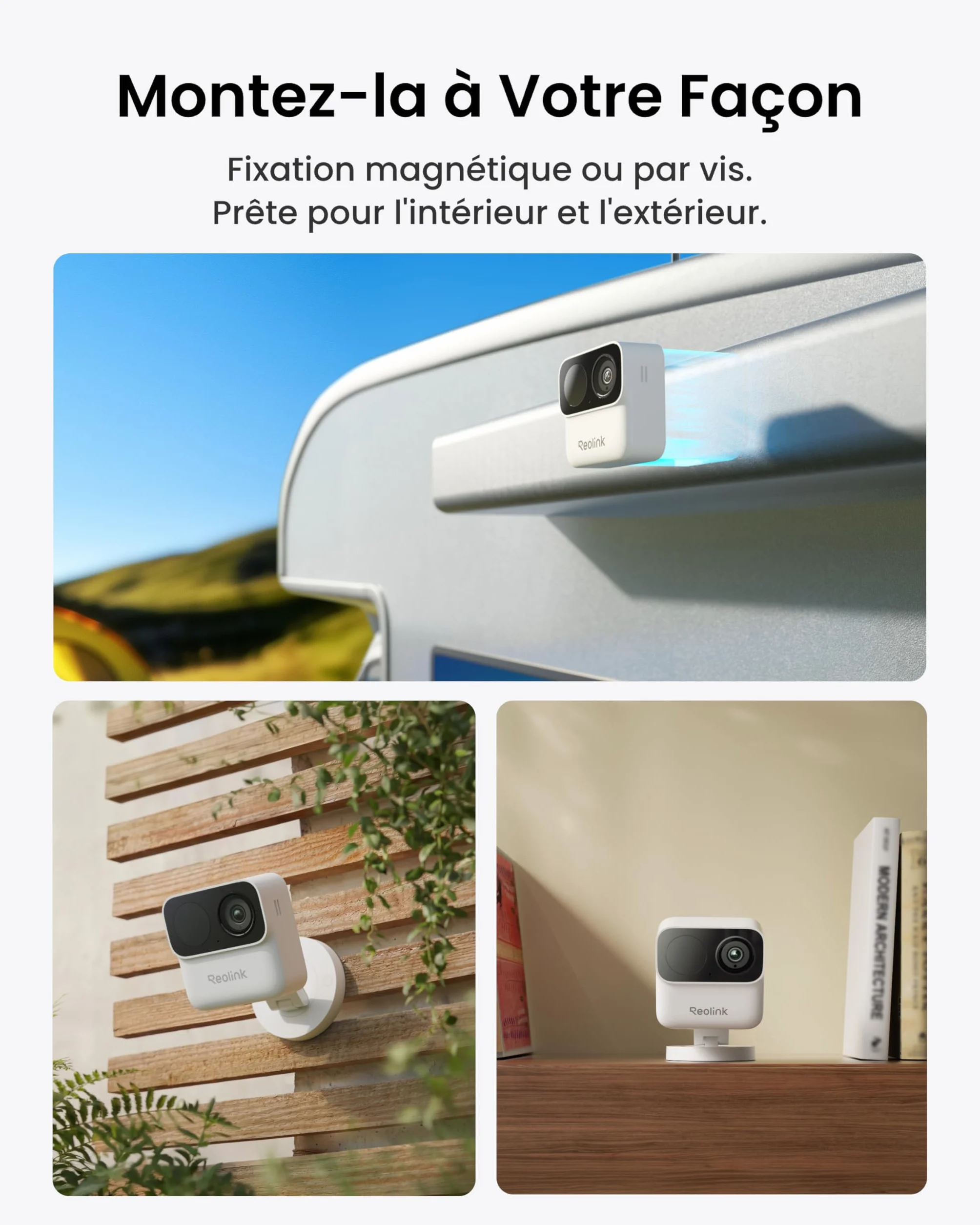 Reolink Kit 2 Caméras WiFi Magnétiques MagiCam+Home Hub Mini, Autonomie 9 Mois, Wi-FI 2,4/5 GHz, Détection de Personnes par IA, 1080P Vision Nocturne, IP67, Stockage Local 1 to, sans Abonnement
