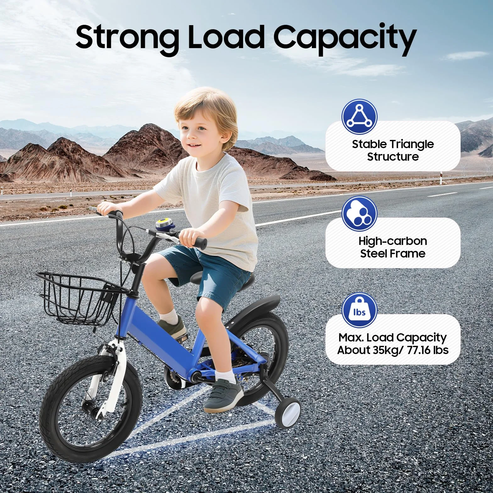 Vélo enfant 14 pouces roues stabilisatrices équilibre garçons filles 3-6 ans siège réglable rétropédalage frein main