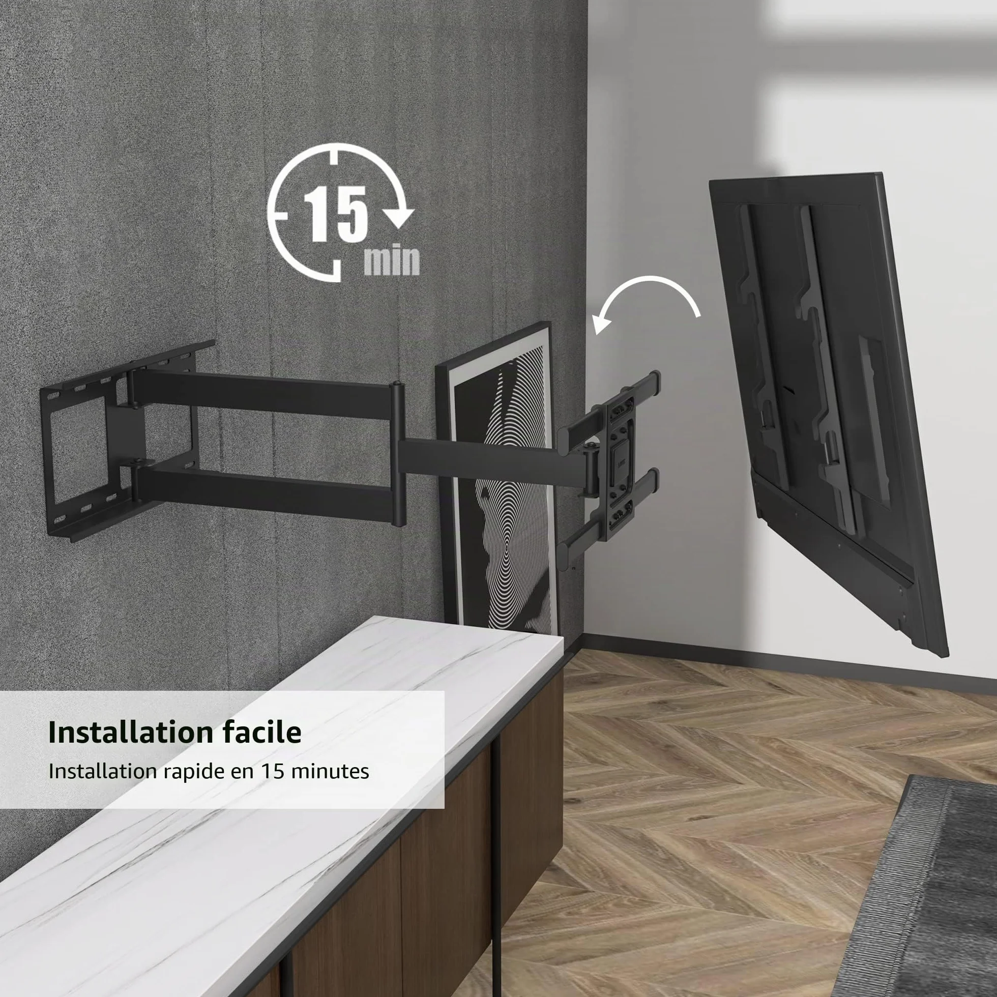 BONTEC Support Mural TV Pivotant Inclinable, Bras Articulé Extra Long 850mm, Compatible Écrans LCD/LED/OLED 32-70 Pouces jusqu'à 60 kg, Max VESA 400x400mm, Support TV Mural Orientable