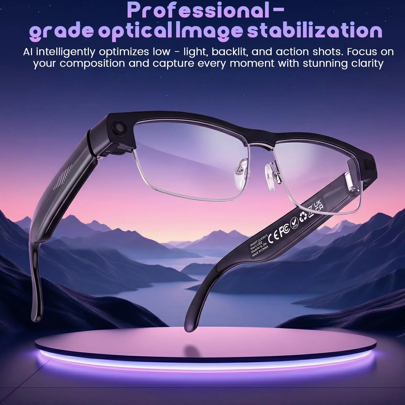 Lunettes AI avec appareil photo, filtre à lumière bleue, résolution HD 1200p, Bluetooth, traduction vocale, lunettes de ki avec appareil photo, enregistrement vidéo, lecture de musique, détection