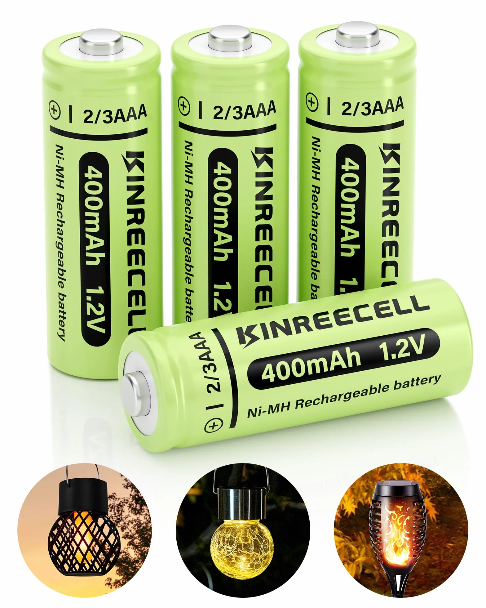 Batterie 2/3AAA 400mAh NI-MH 1,2V Haute Capacité Faible Auto-Décharge pour Éclairage Solaire Extérieur Pack de 4