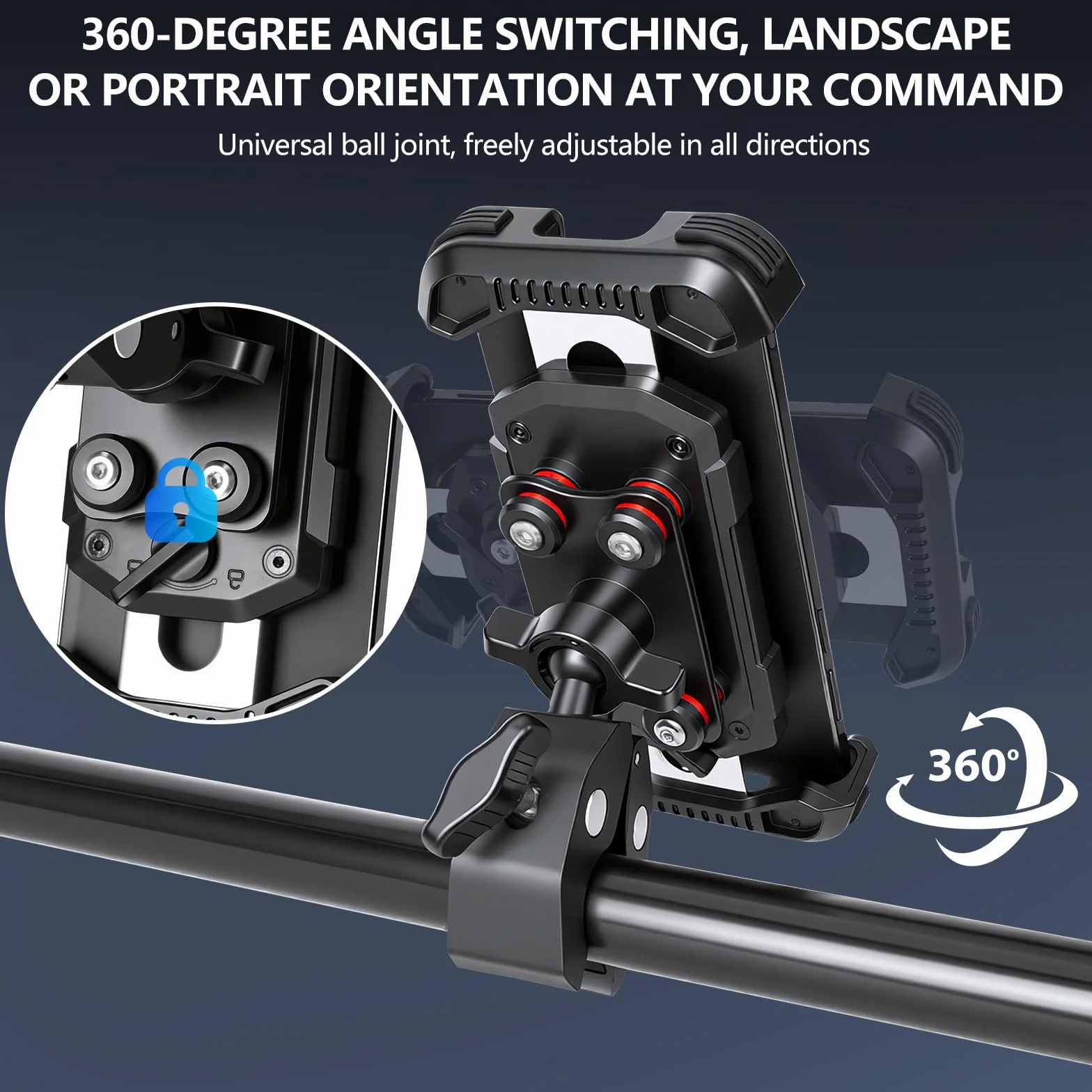 Hossom Support Téléphone Moto Anti-Vibration, Support Téléphone Vélo, 360° Pivotant Support pour Guidon pour Moto, Vélo, ATV, Scooter pour iPhone 17 16 15 14 13 Series, Huawei, 4,7-6,8" Smartphone