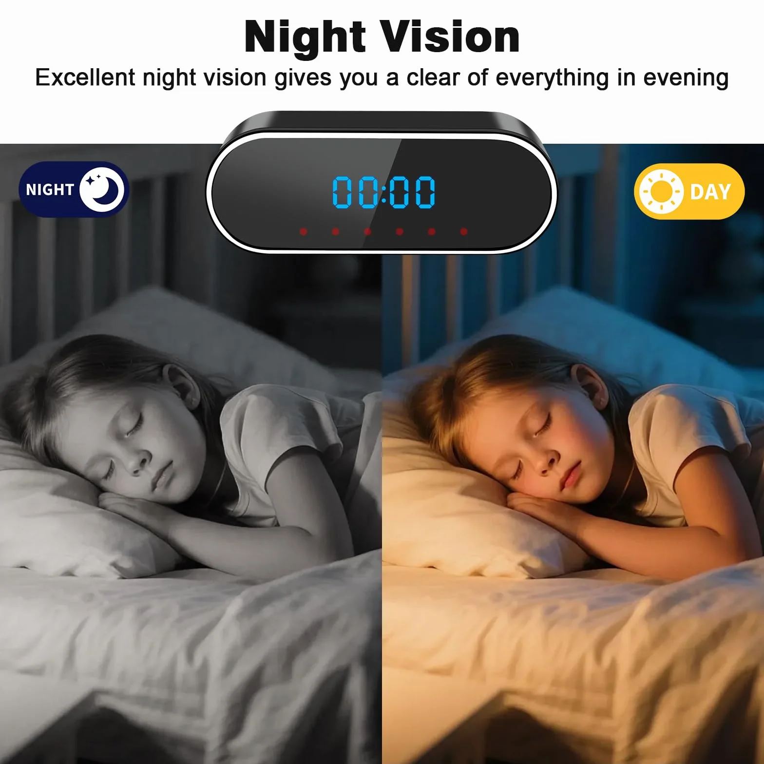 Caméra Espion WiFi, 5G Mini Camera Cachée sans Fil, Micro Camera Espion 150° Réveil,1080P HD Distance a Discrete Détection de Mouvement/Vision Nocturne Caméra de Surveillance