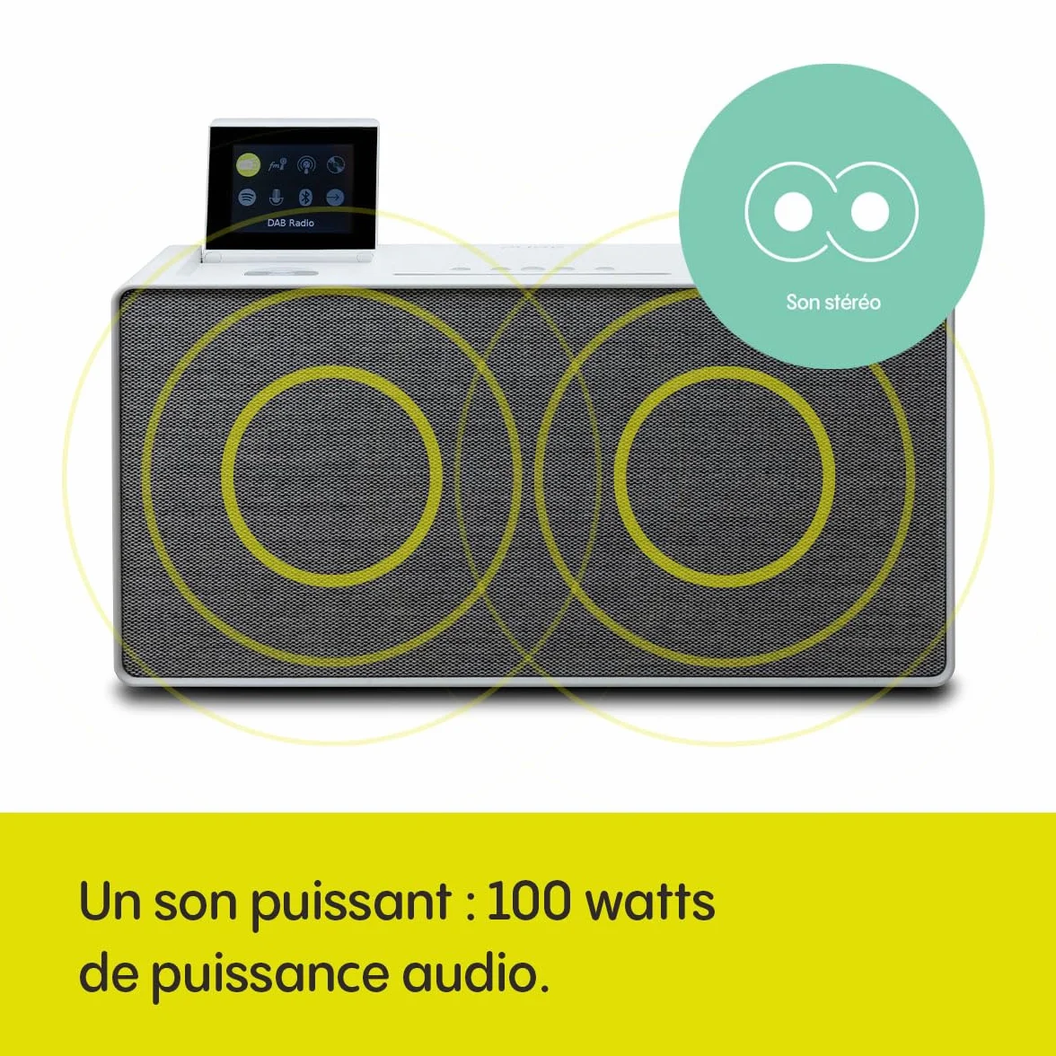 Pure Evoke Home Système de musique tout-en-un pour la maison avec radio DAB+/FM, radio Internet, podcasts, Spotify Connect, Bluetooth, CD et son stéréo puissant de 100 watts, Cotton White