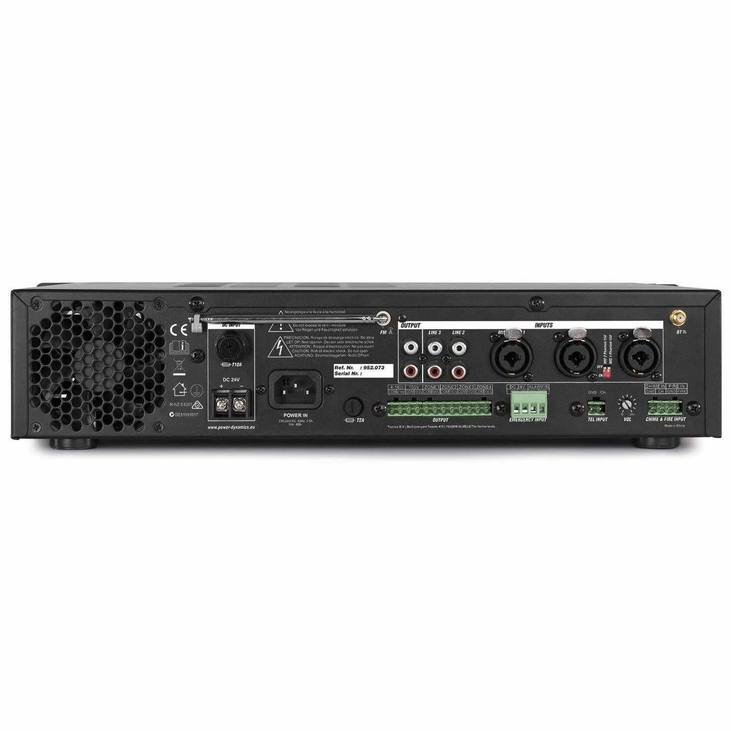 Power Dynamics PDV360MP3 Amplificateur Mixeur 100V 4 Zones - 360W, USB, SD, MP3, Bluetooth, Tuner FM, Canal Micro, Contact 24V pour Alarme Incendie, Idéal pour Tout Lieu à Sécuriser