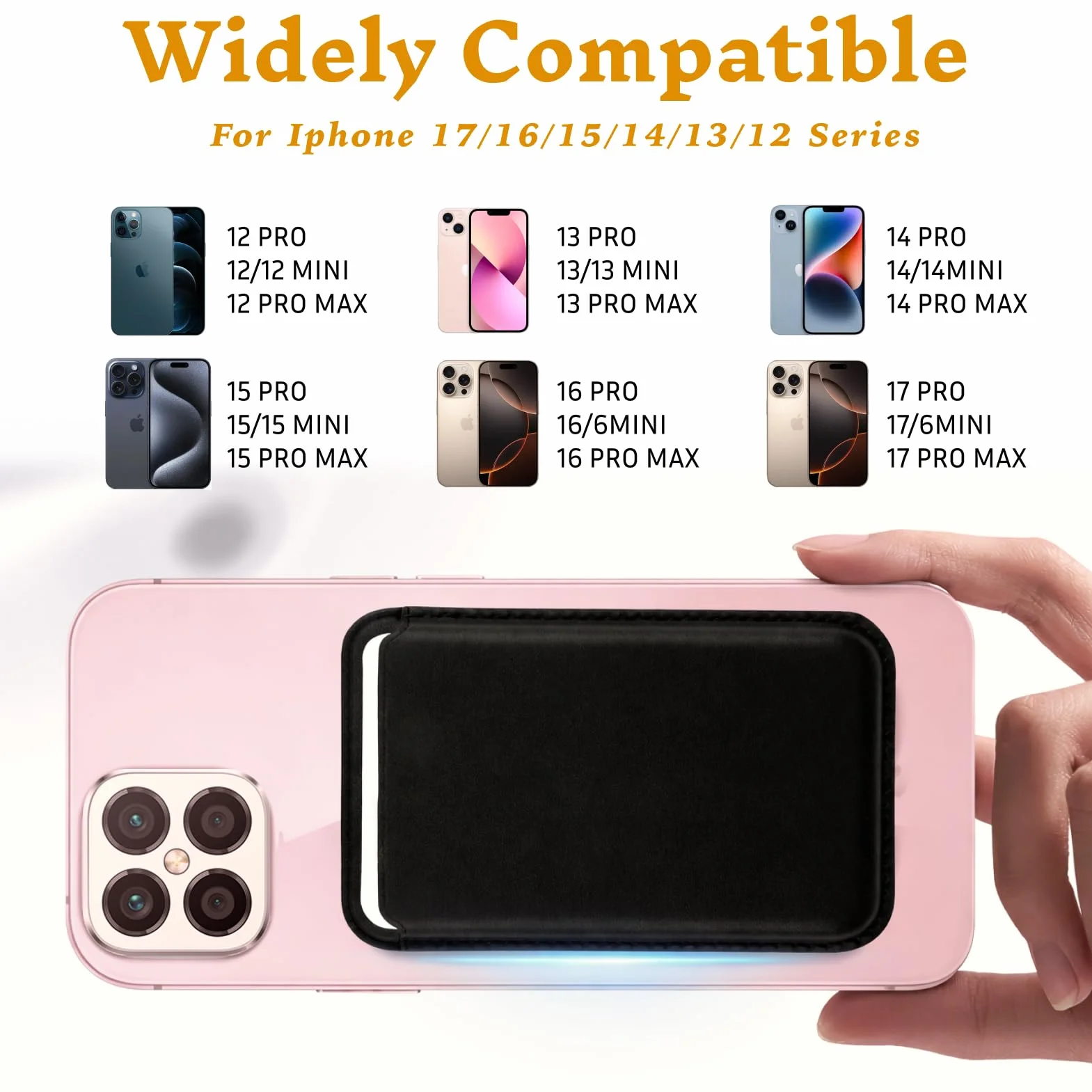 Porte Carte Magnétique Aimants Puissants Compatible iPhone 17/17e/Air/16/15/14/13/12 pour 2-3 Cartes