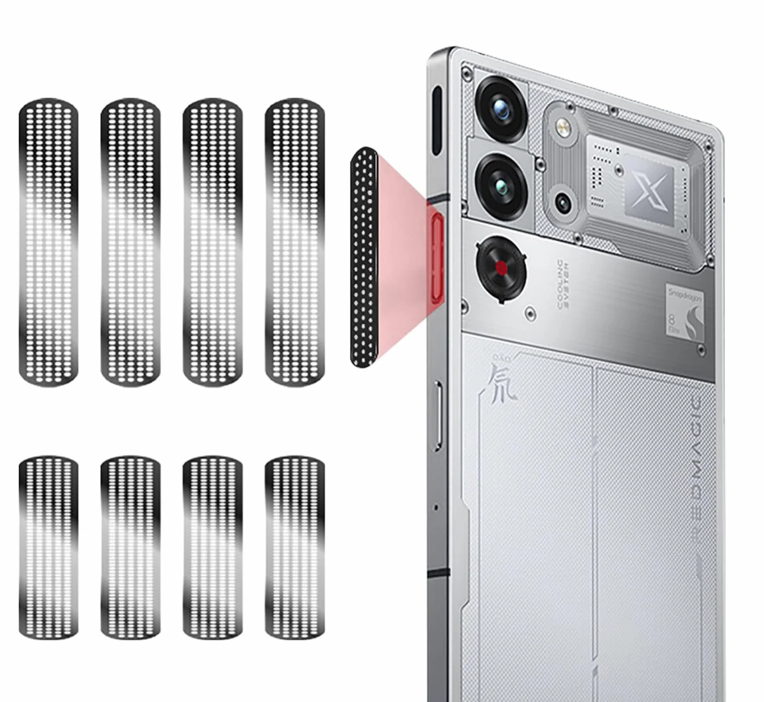 GIOPUEY Maille Anti Poussière Aluminium Collé pour RedMagic 10S Pro/10 Pro/9S Pro/9 Pro/8S Pro/8 Pro, Haut - Parleur et Radiateur évents Anti Dust [4+4 Pack] - Black