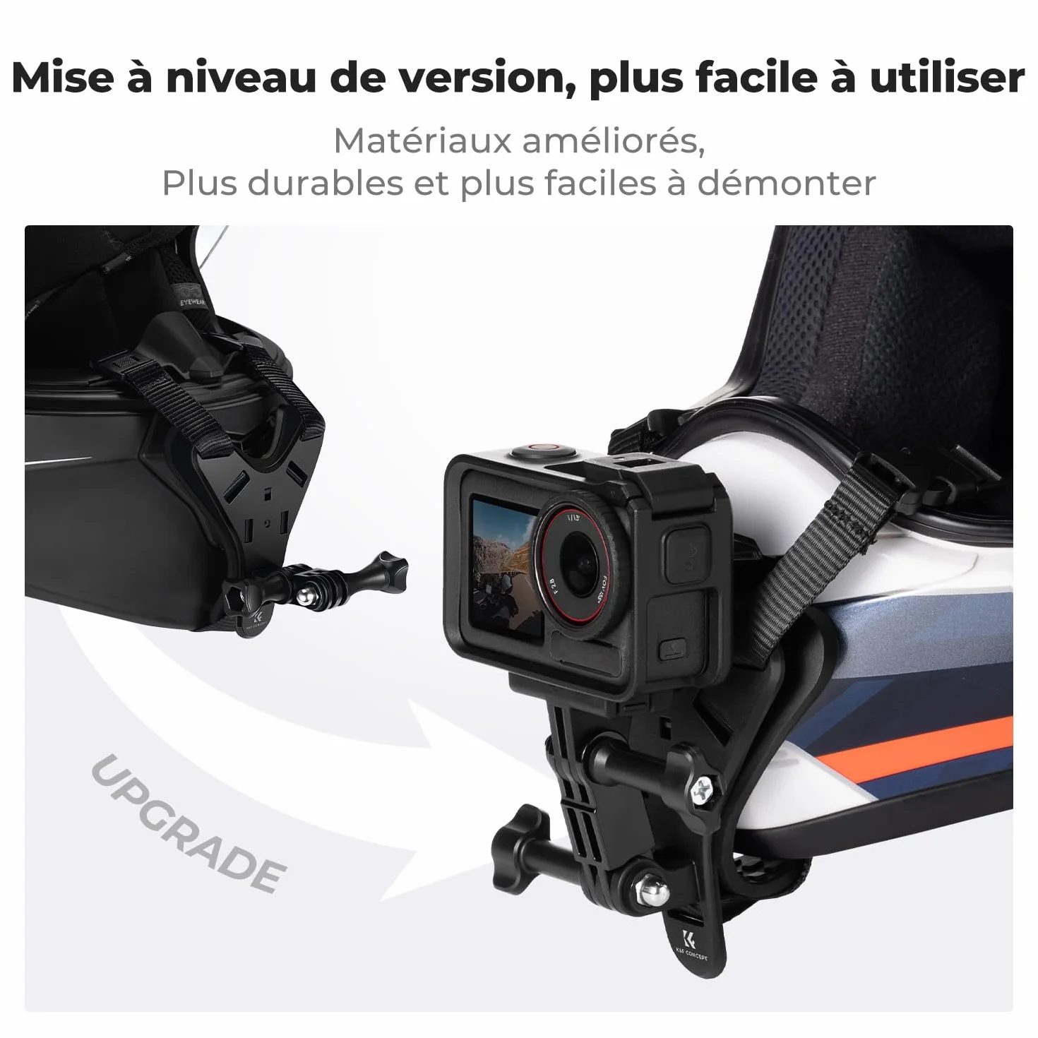 K&F CONCEPT Support de Casque de Moto pour Menton Compatible avec GoPro Hero 13/12/11/10/9/8/7, DJI Osmo Action 6/5 Pro/4/3/360, Insta360 Ace Pro/2/X5/X4/X3, AKASO, Base en Y, Silicone antidérapant