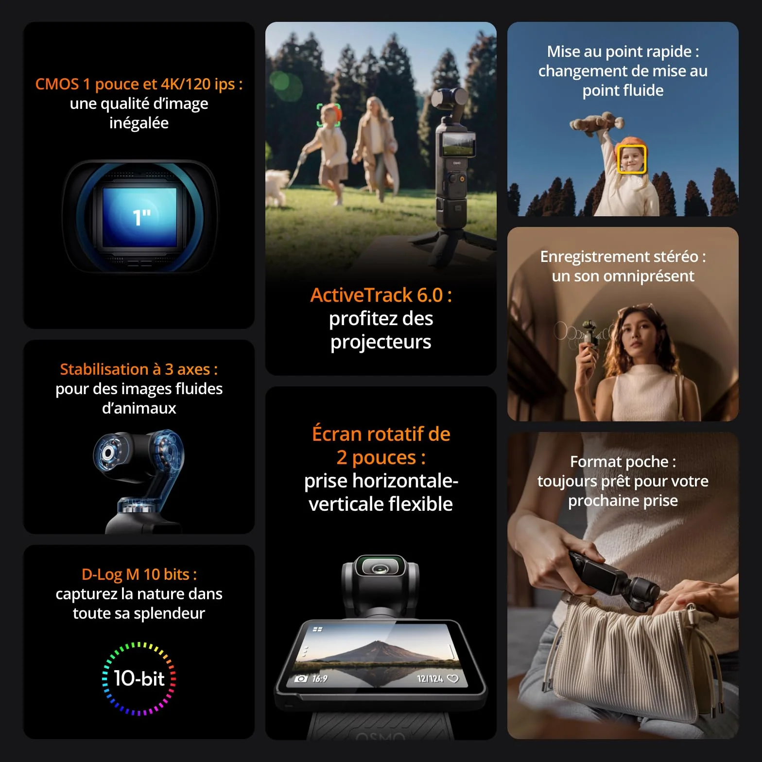 DJI Osmo Pocket 3, Caméra Numérique 4K/120 ips, Stabilisation 3 Axes, Écran Tactile Rotatif 2"
