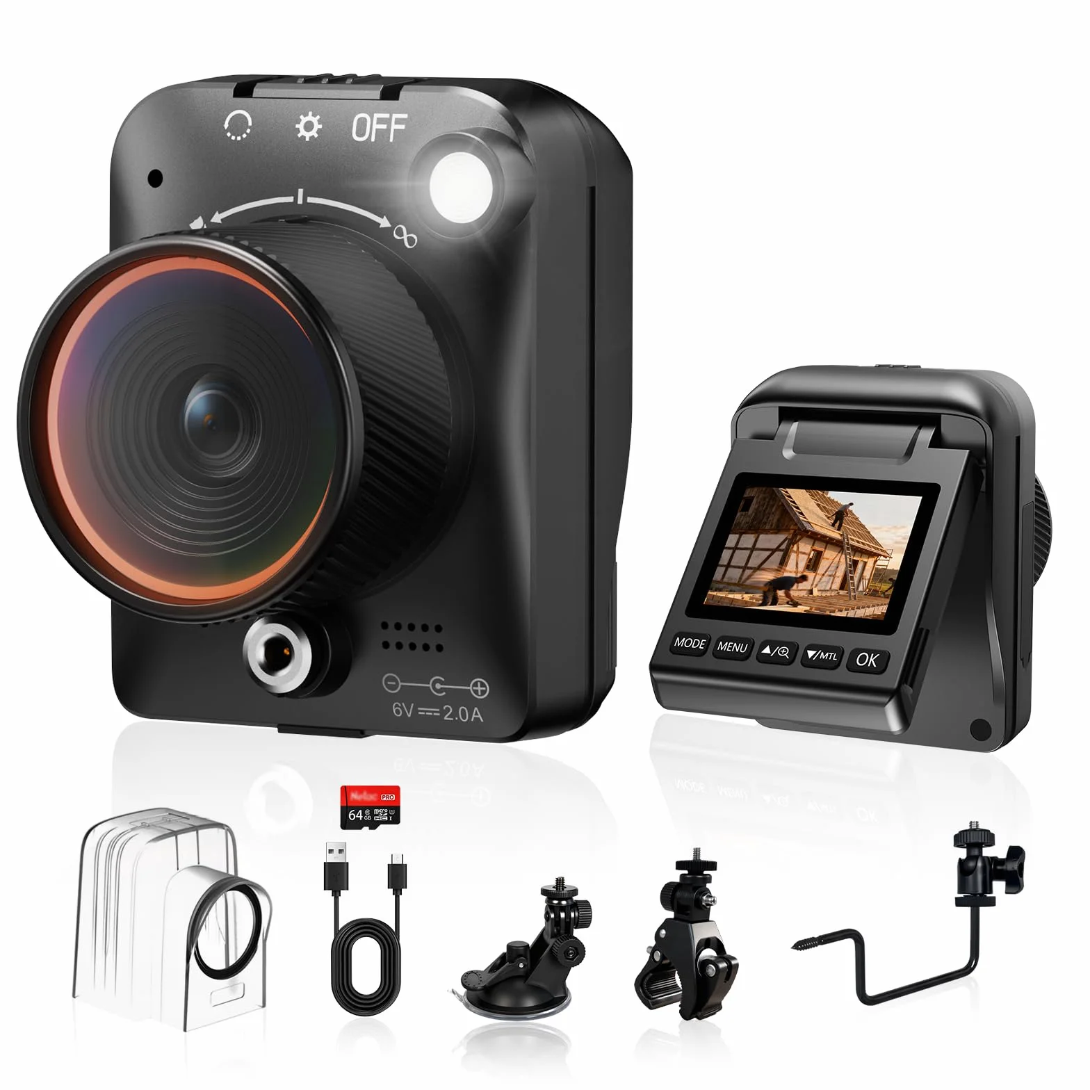 Caméra Time Lapse 1296P 48MP Zoom Numérique 6X Enregistrement 180 Jours avec Lumière LED 64 Go