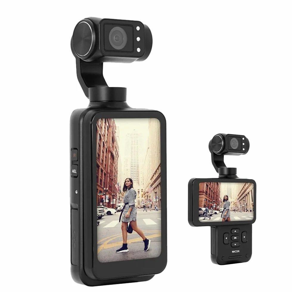 AgfaPhoto Gimbal Realimove MC3X Caméra Stabilisateur 3 Axes 4K Ultra HD Écran Tactile Rotatif 3,5" 20 MP Suivi de Visage Vision Nocturne Grand Angle 120° Wi-Fi Autonomie 170 Min Noir