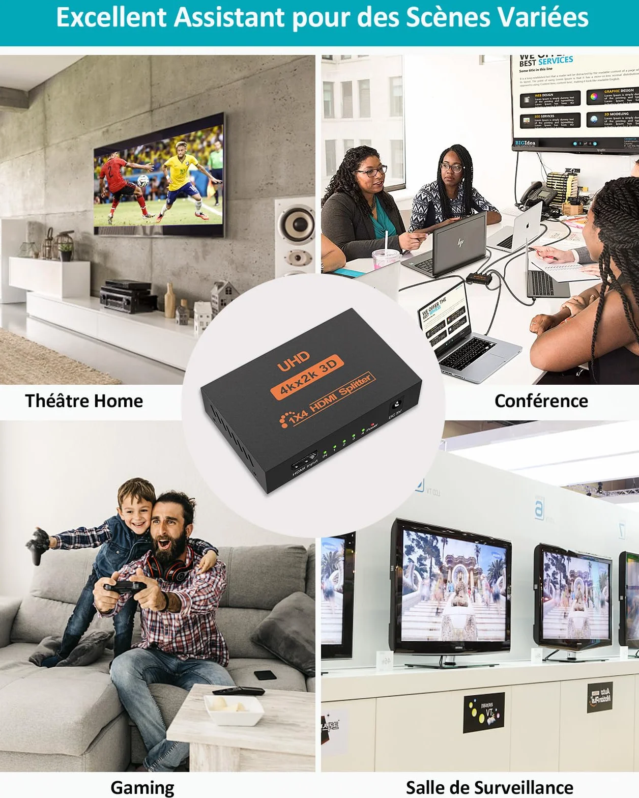 Répartiteur HDMI 4K 1 entrée 4 sorties Soutien 3D 1080P pour PS3 PS4 Xbox Lecteur DVD Projecteur HDTV