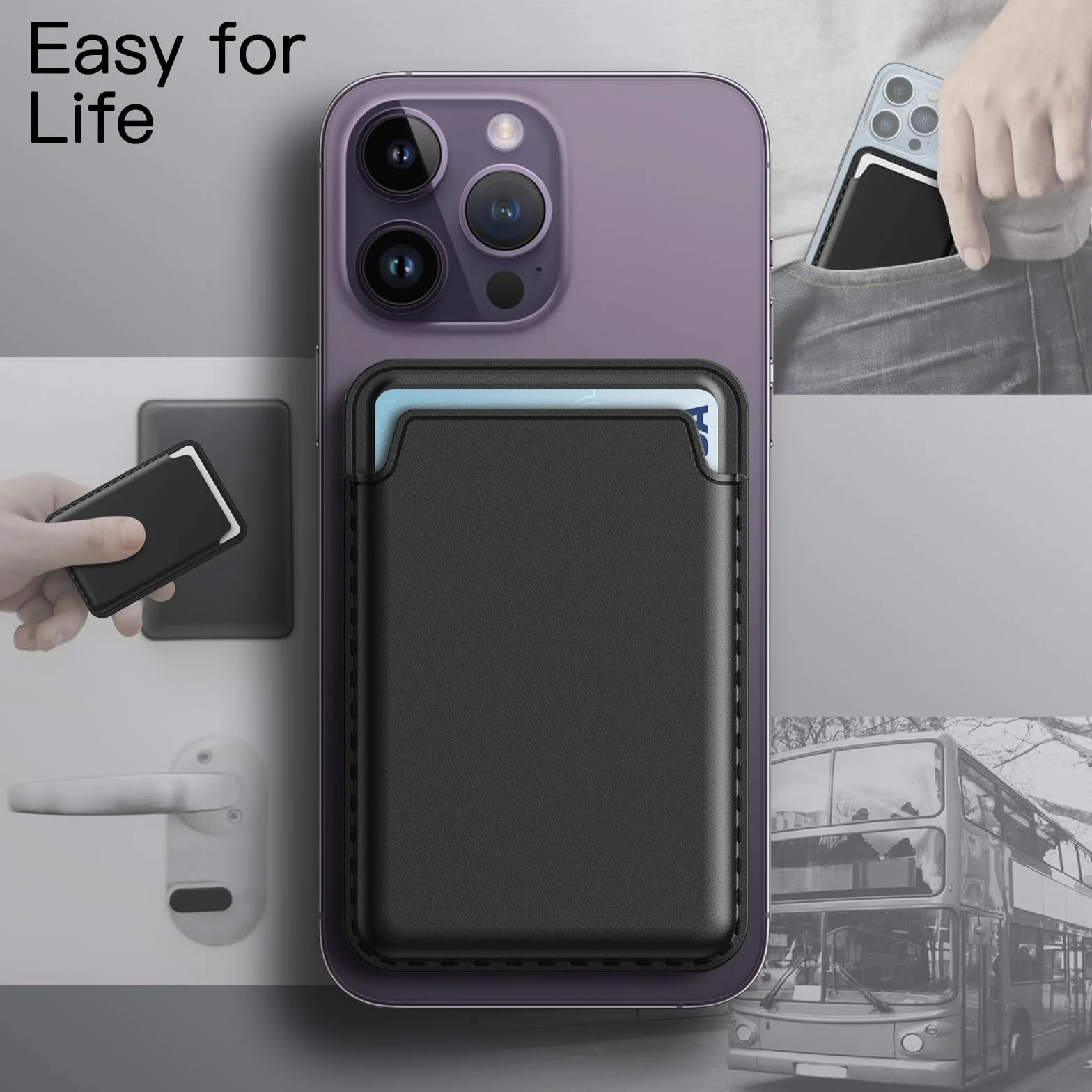 JETech Magnétique Portefeuille Compatible MagSafe iPhone 17/17e/Air/16/15/14/13/12 Séries Porte-Cartes PU Noir