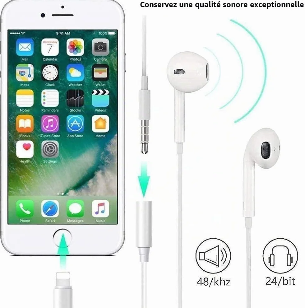 Adaptateur Lightning vers Jack 3,5 mm MFi pour iPhone 14/13/12/11/Xs/XR/X/8/7 - Lot de 2