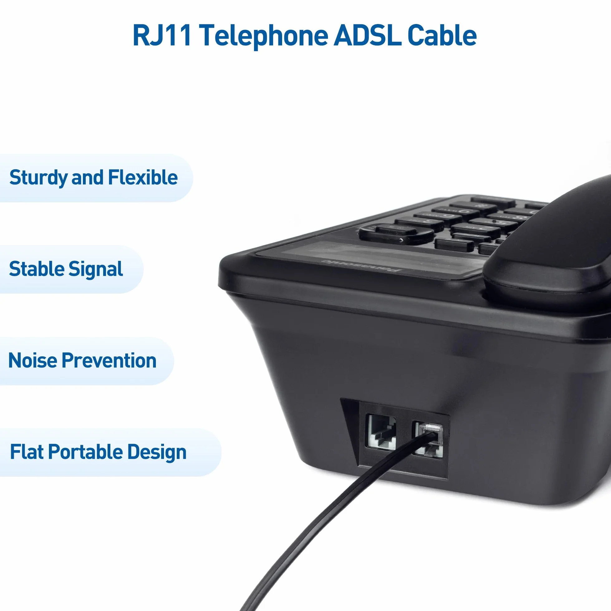 Cable Matters Pack de 2 Câble téléphonique de 1m (cable RJ11 vers RJ11) pour téléphone, Internet DSL, ADSL, modem en Noir - 1m
