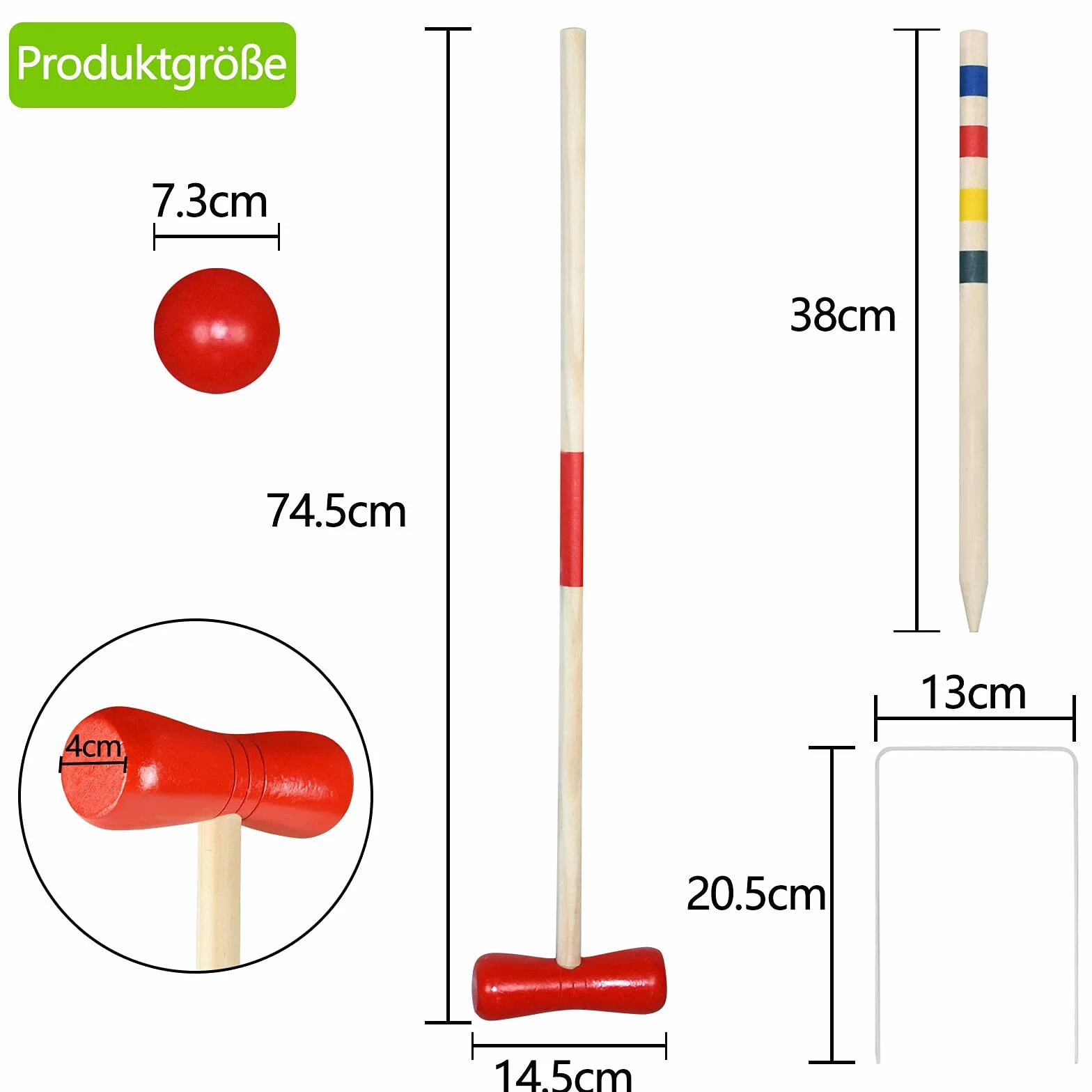 Jeu de croquet pour 4 joueurs, enfants, adultes, extérieur, jardin - Bois