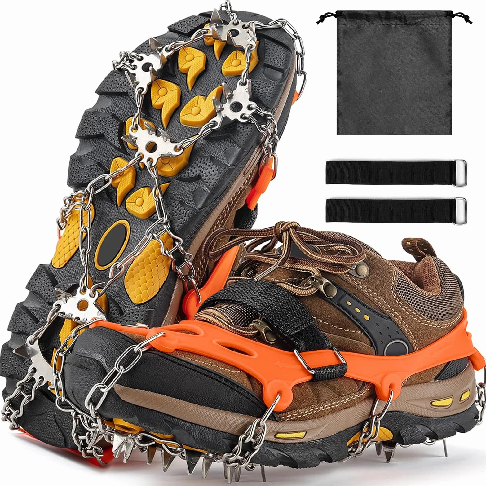 Crampons antidérapants pour Bottes de randonnée Neige Glace Traction 24 Pointes TPE Résistant Froid