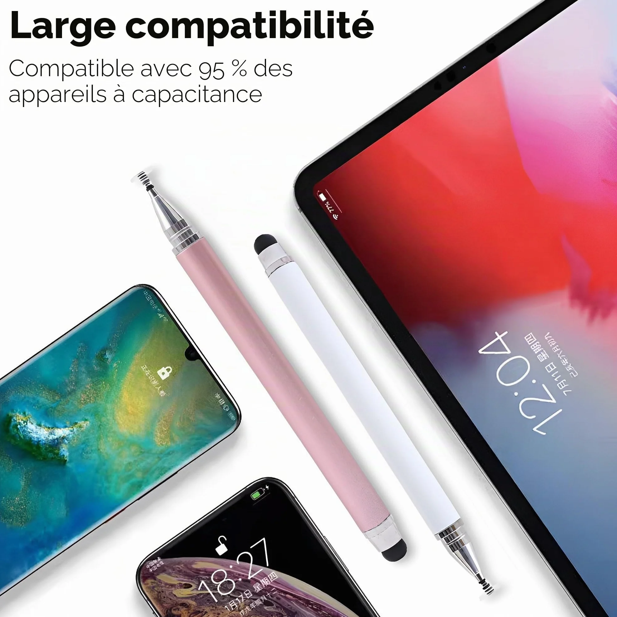 Redreo Lot de 3 Stylos 2 en 1 Universels Stylet capacitif pour écrans tactiles Apple iPhone iPad Android Microsoft