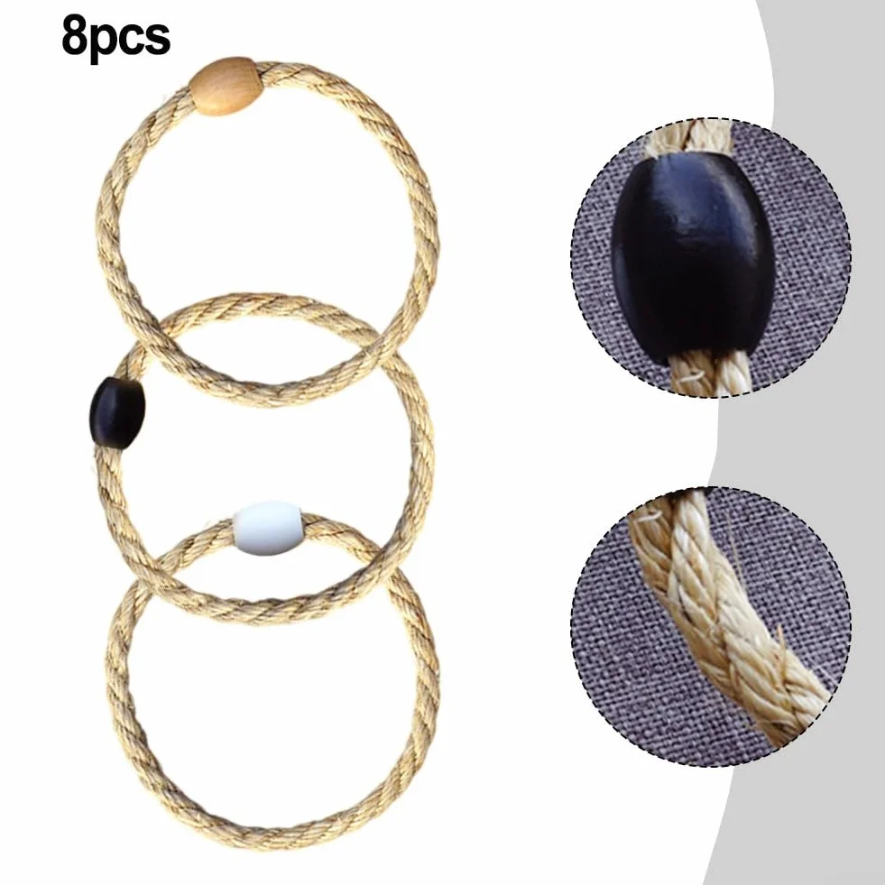Jeu de lancer d'anneaux 8 pièces corde chanvre perles bois extérieur jardin fêtes enfants